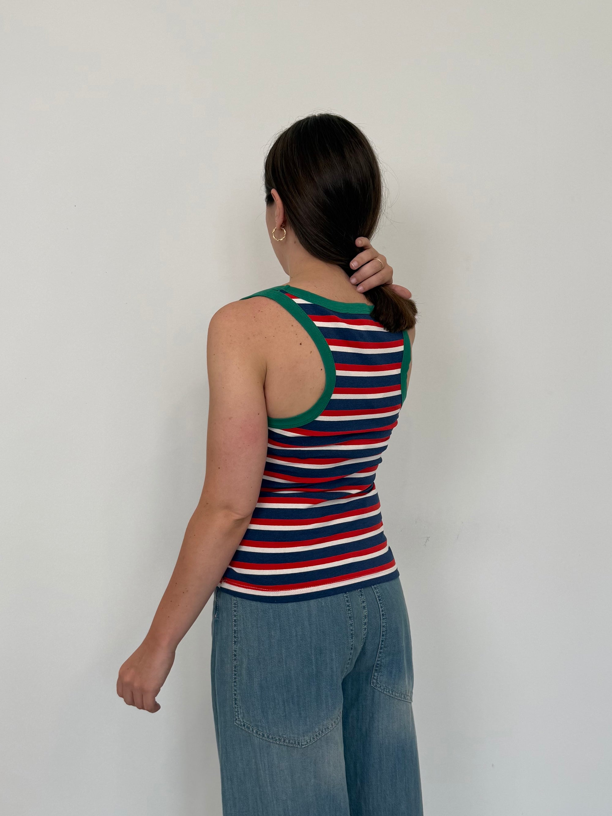 Haveone - Canotta righe blu contrasto verde