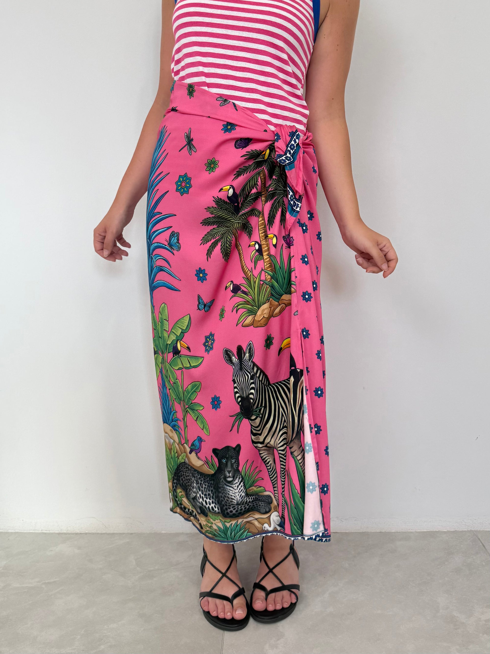 Tensione In - Gonna pareo lunga zebre rosa