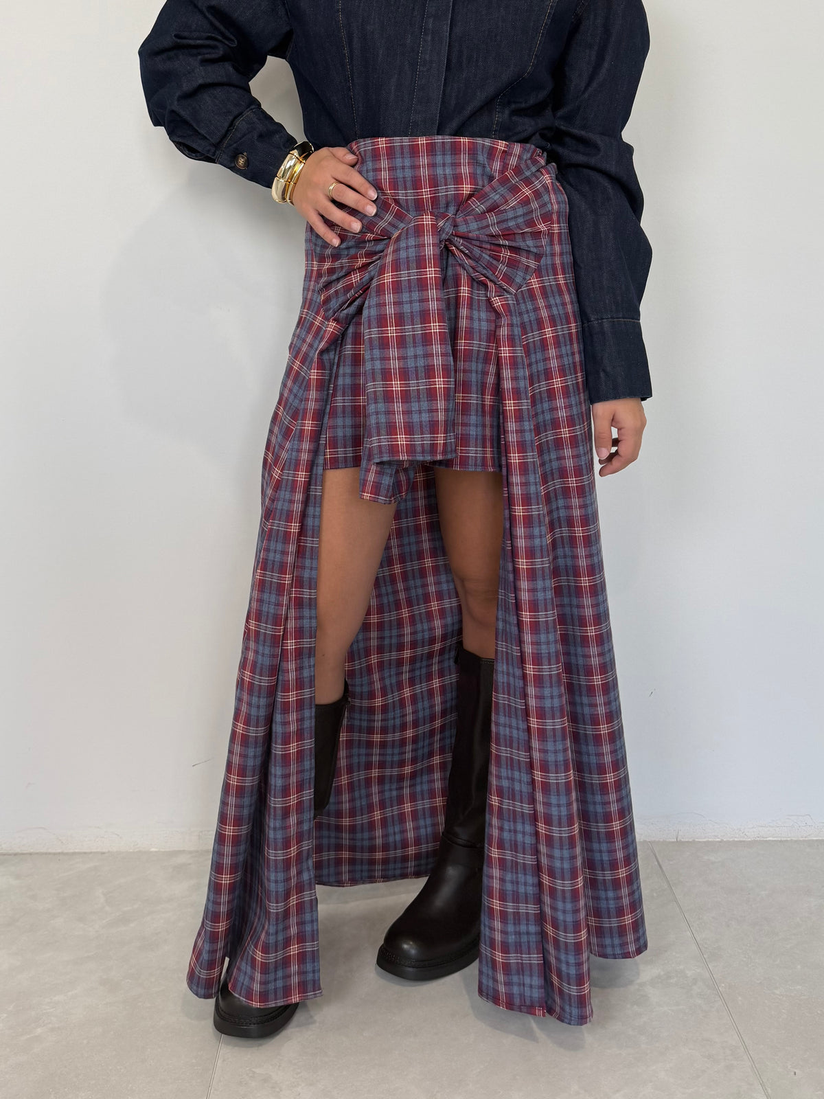 Haveone - Gonna lunga con maniche camicia bordeaux