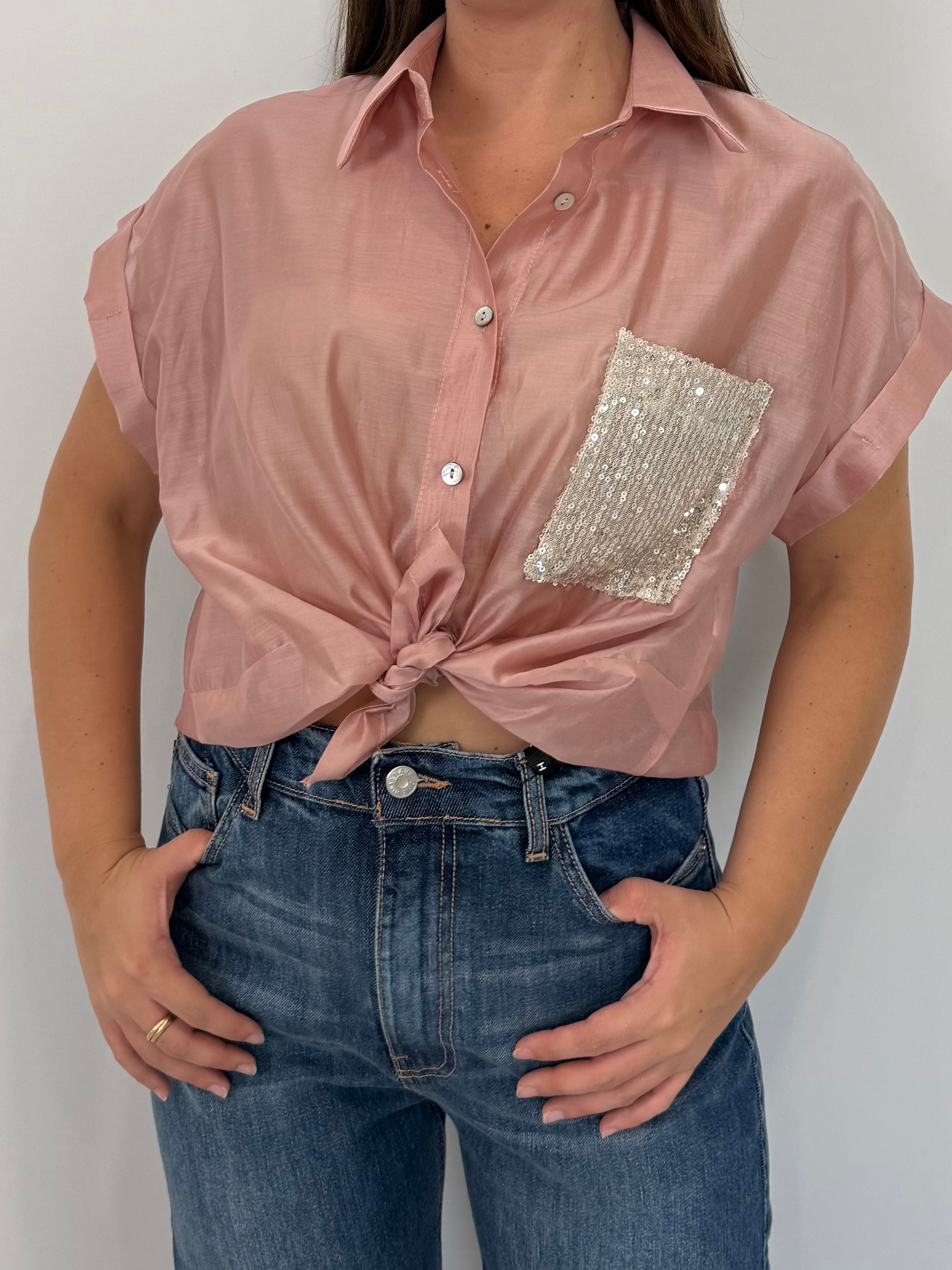 SusyMix - Camicia con tasca paillettes rosa