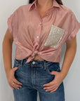 SusyMix - Camicia con tasca paillettes rosa