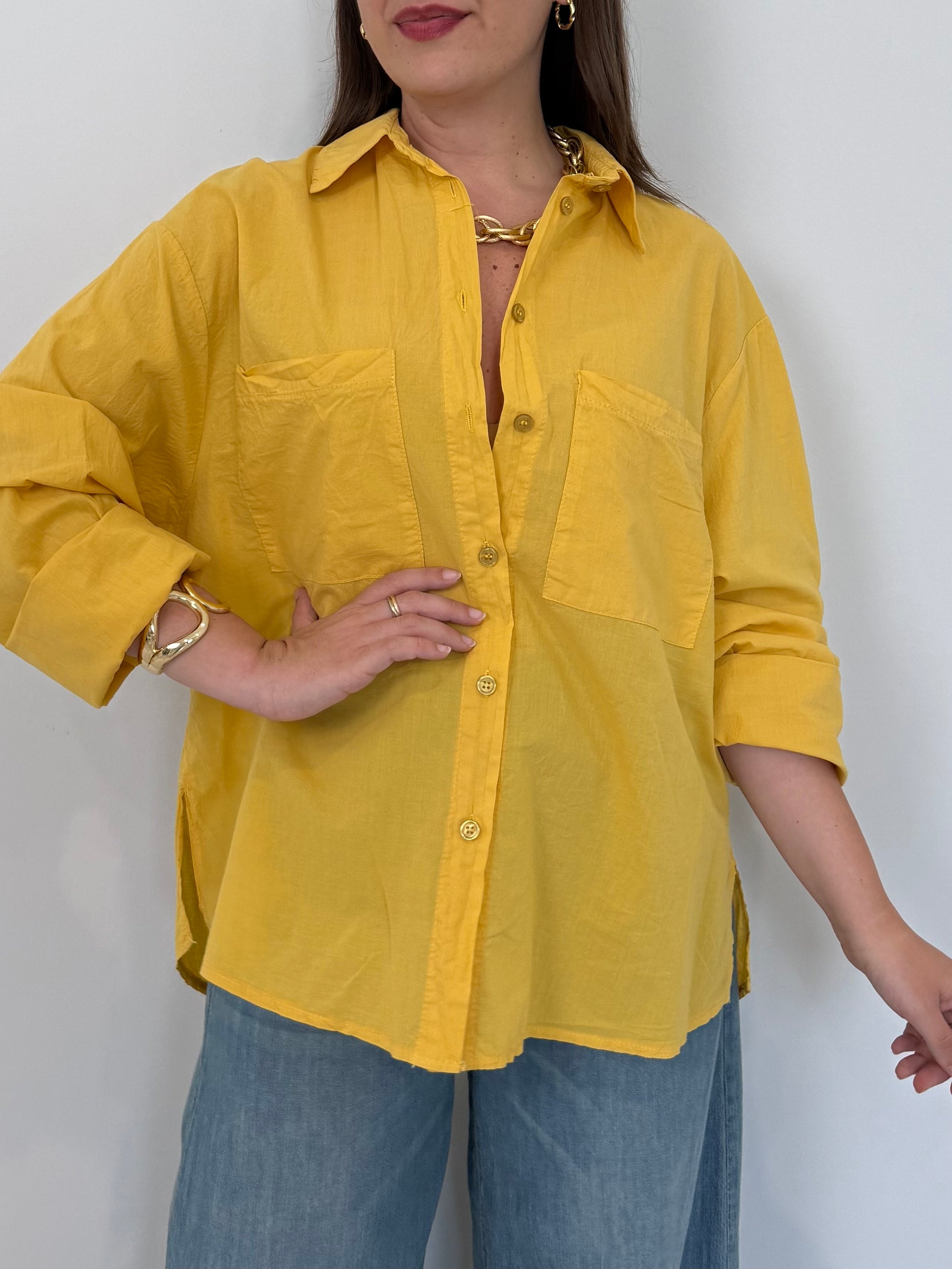 Haveone - Camicia leggera in cotone gialla