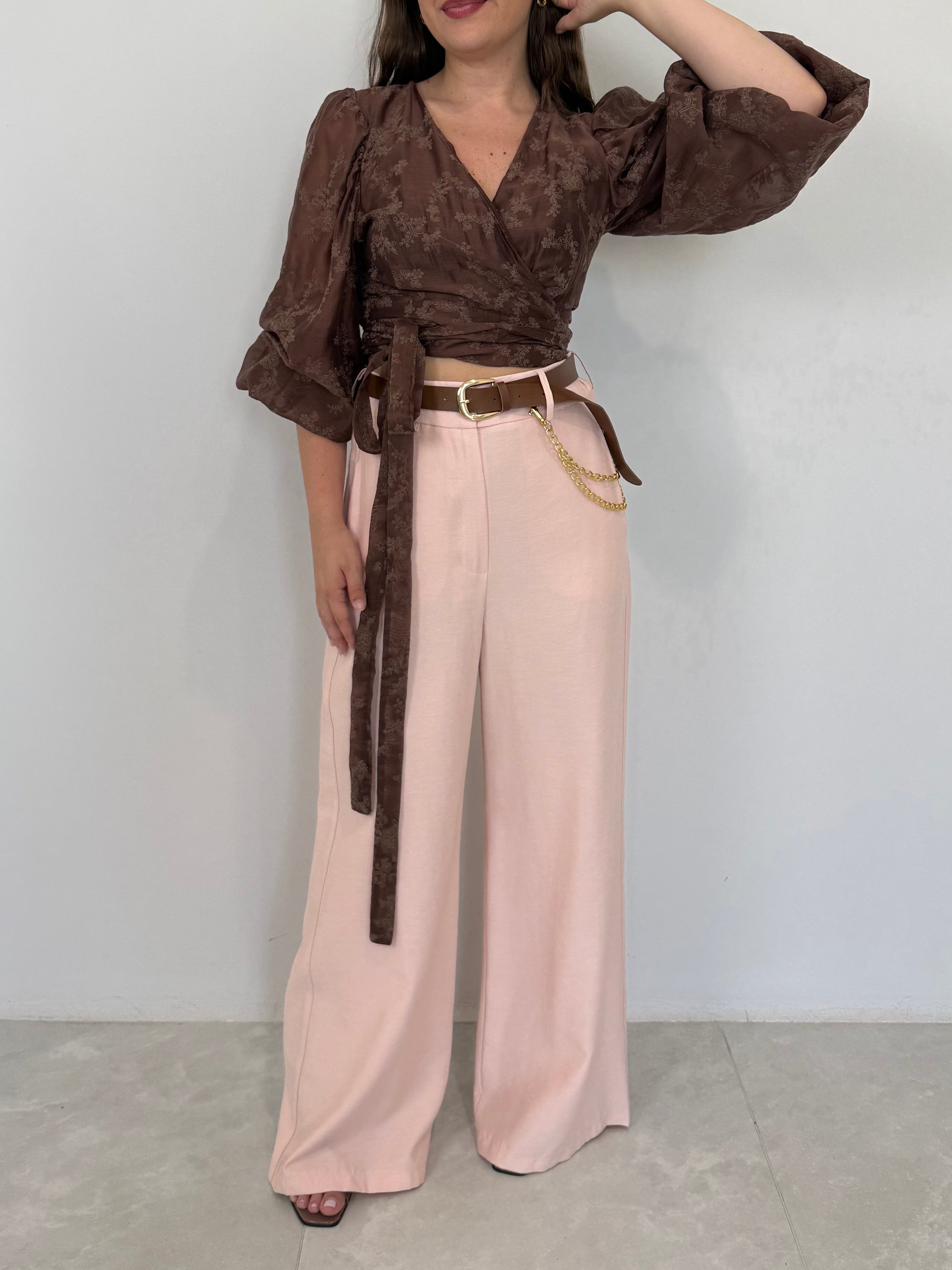 Haveone - Pantalone con cintura catena rosa