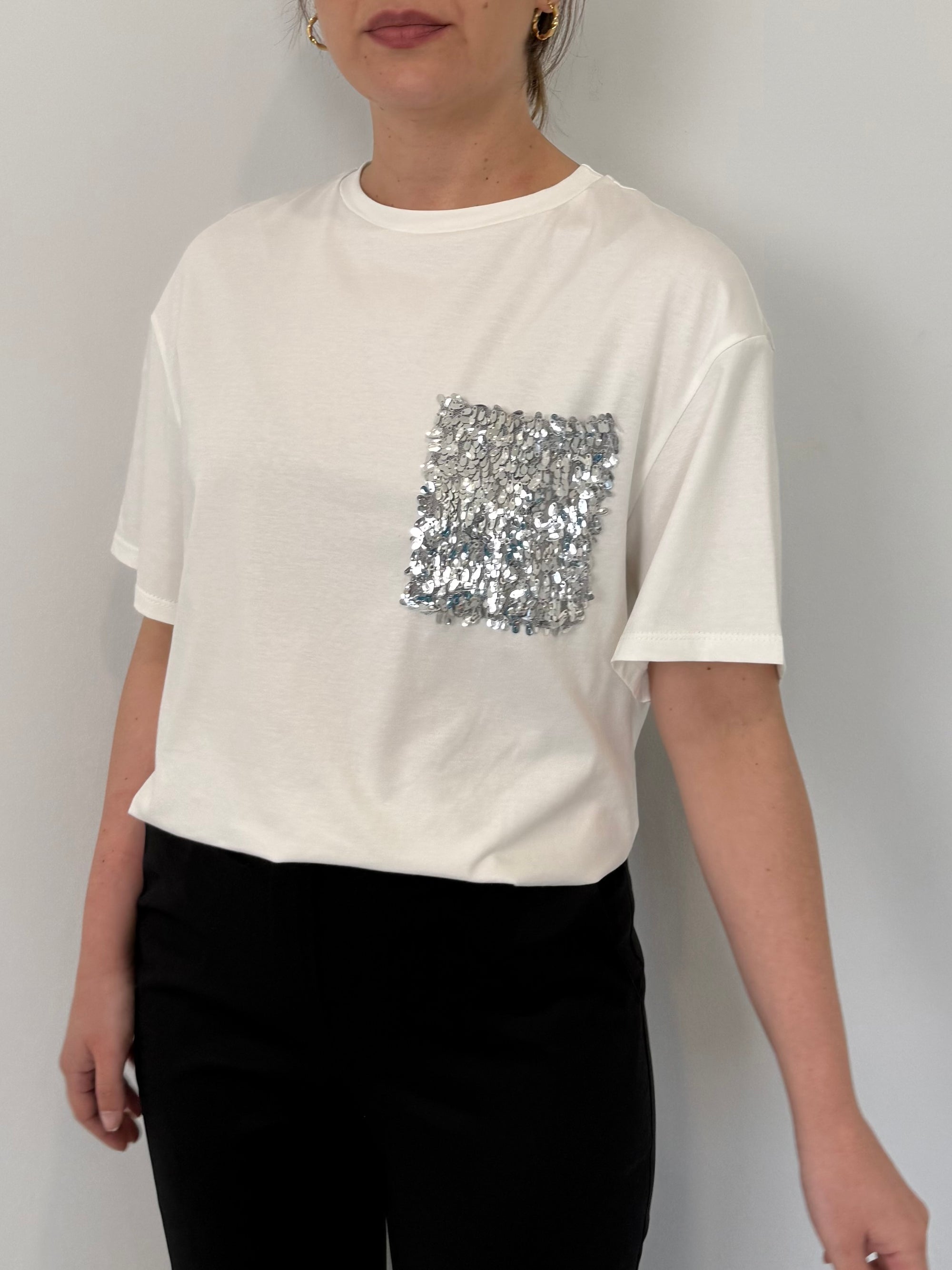 SusyMix - T-shirt taschino paillettes argento