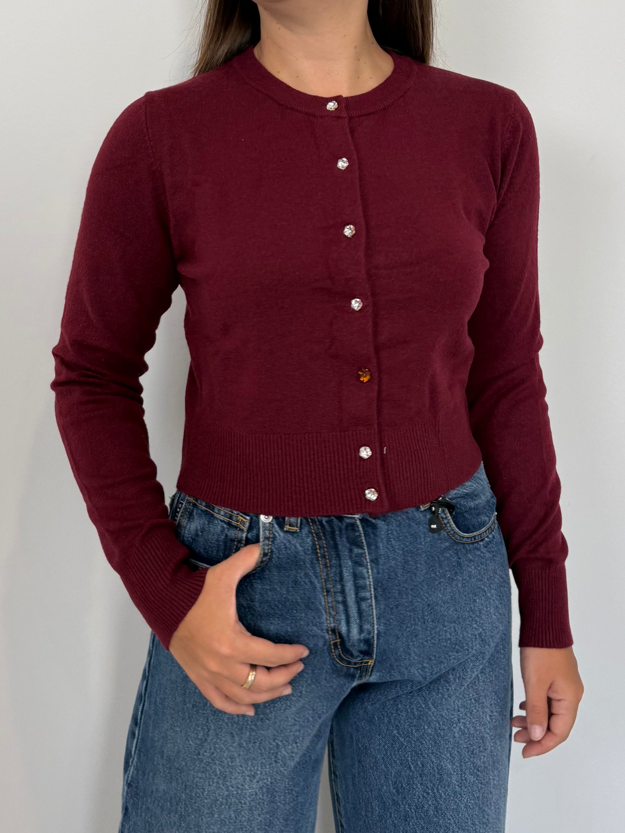 SusyMix - Cardigan con bottoni gioiello bordeaux