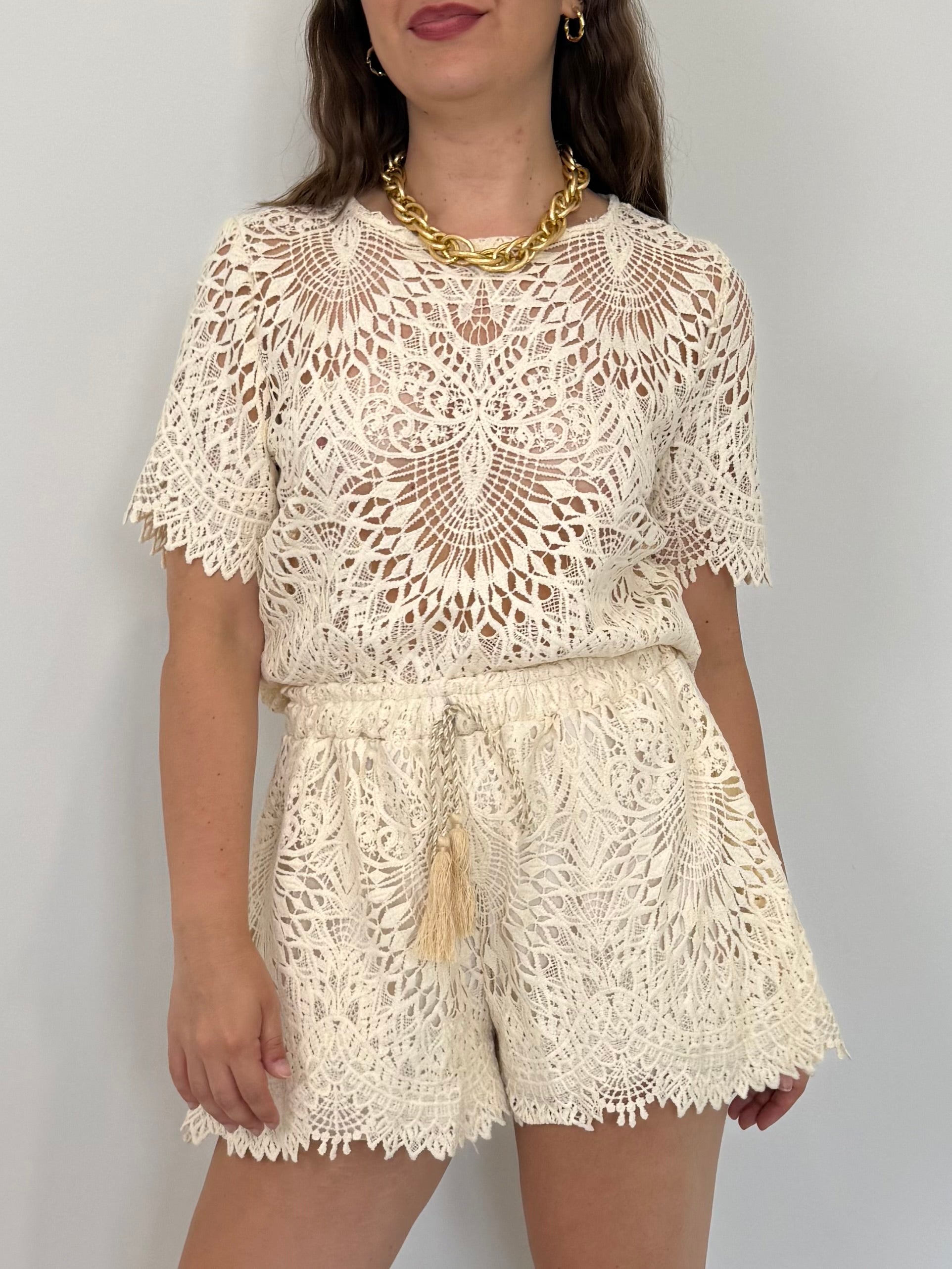 Haveone - Short in pizzo farfalla beige