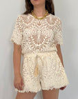 Haveone - Short in pizzo farfalla beige