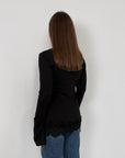 Haveone - Maglia con pizzo e manica trapezio moro