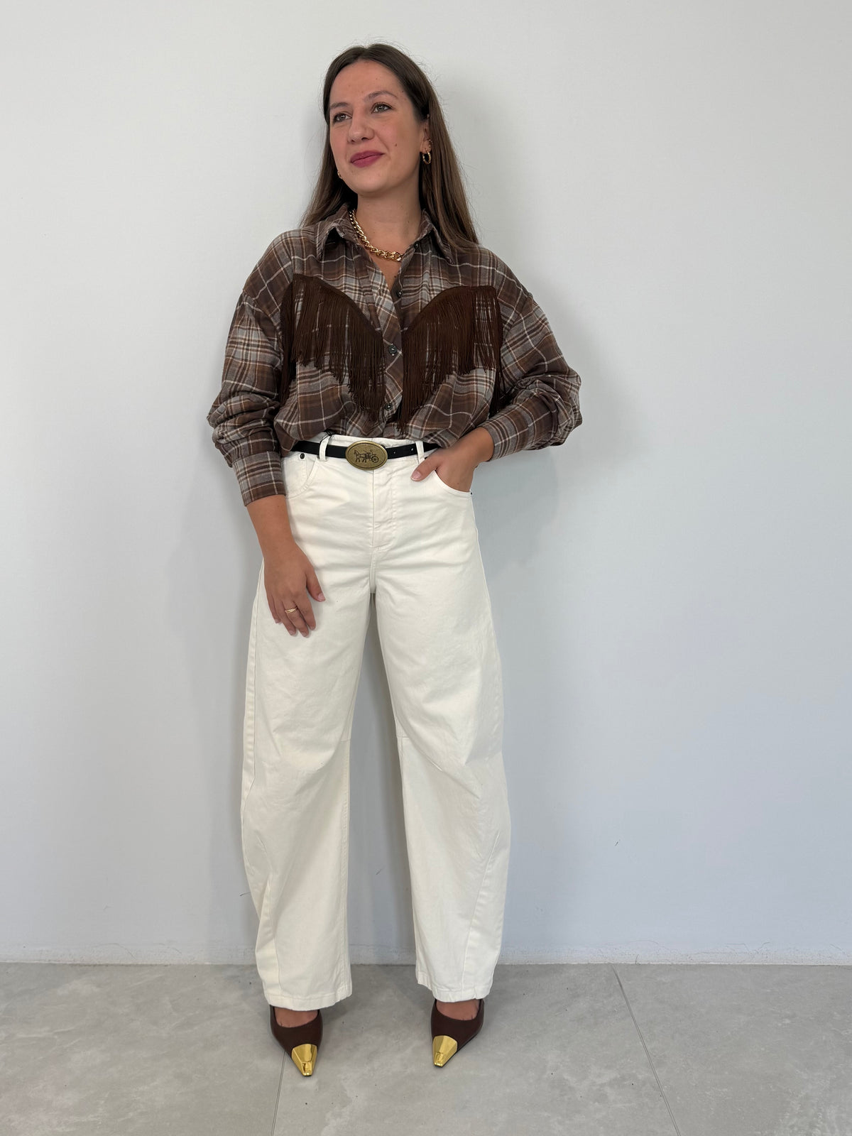 Tensione In - Pantalone barrel panna