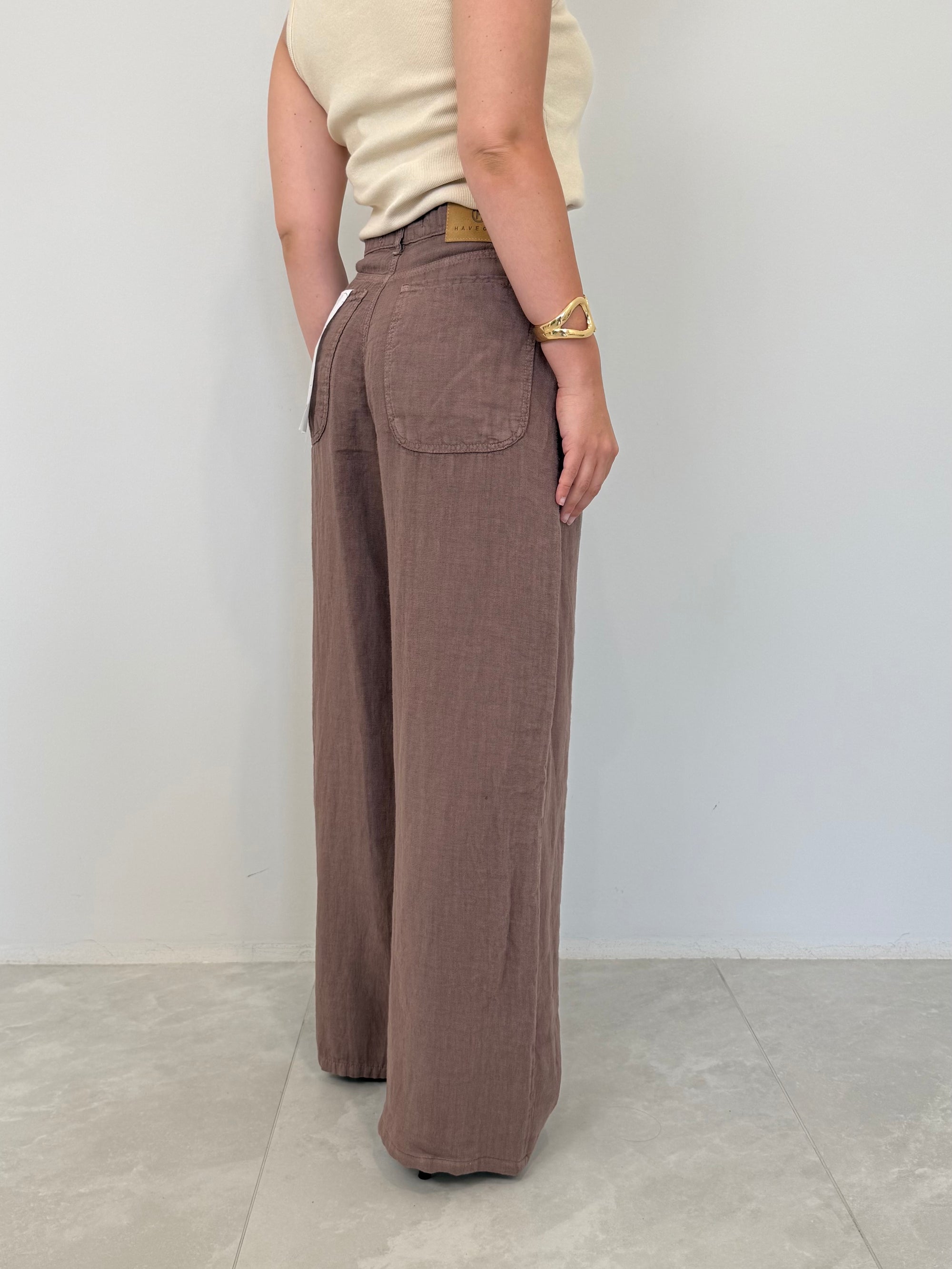 Haveone - Pantalone bella in lino moro