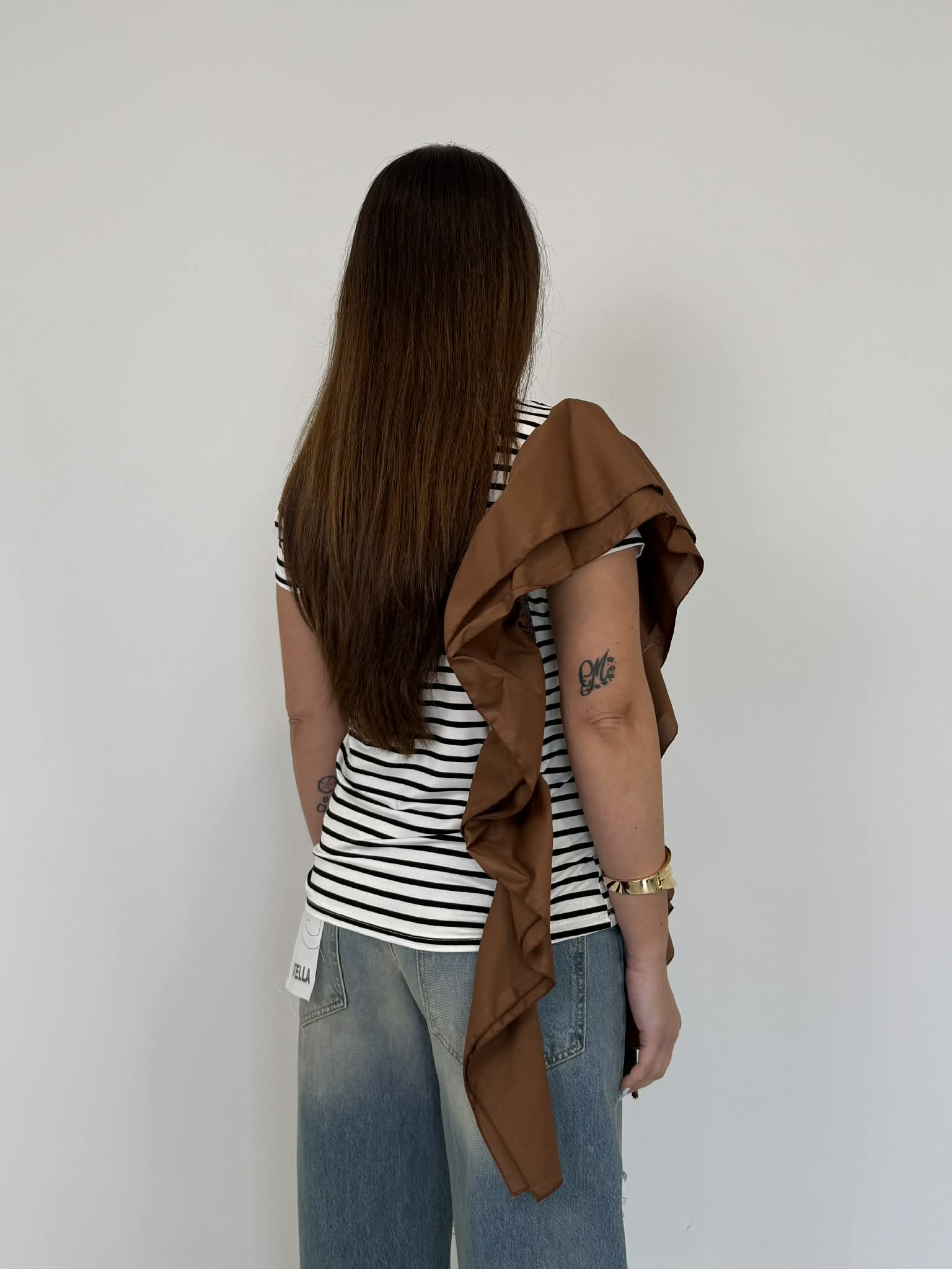 SusyMix - T-shirt righe con balza tabacco