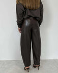 Haveone - Pantalone barrel ecopelle moro