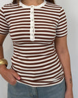Haveone - T-shirt serafino riga tabacco