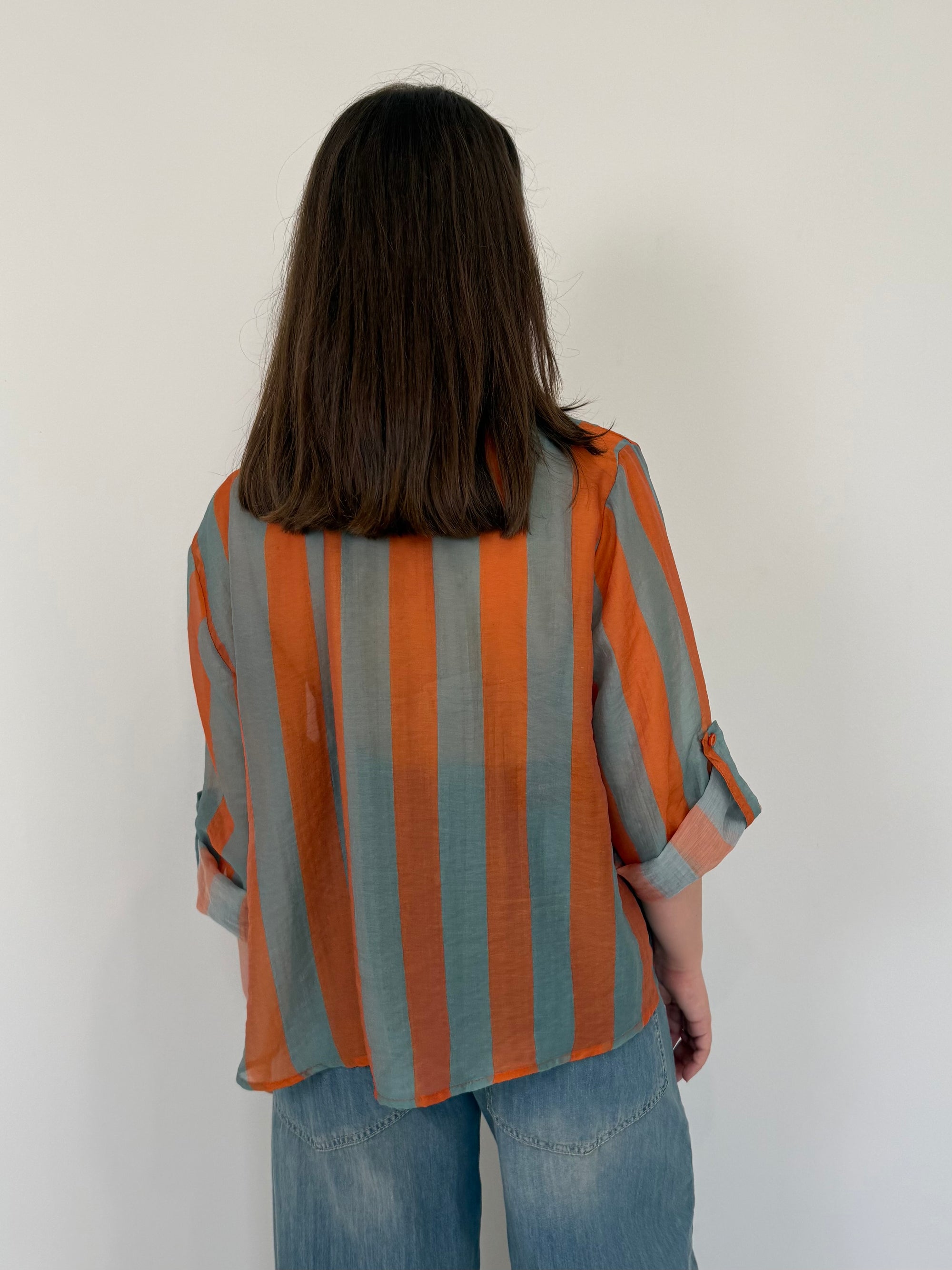 Haveone - Camicia righe larghe arancio/celeste