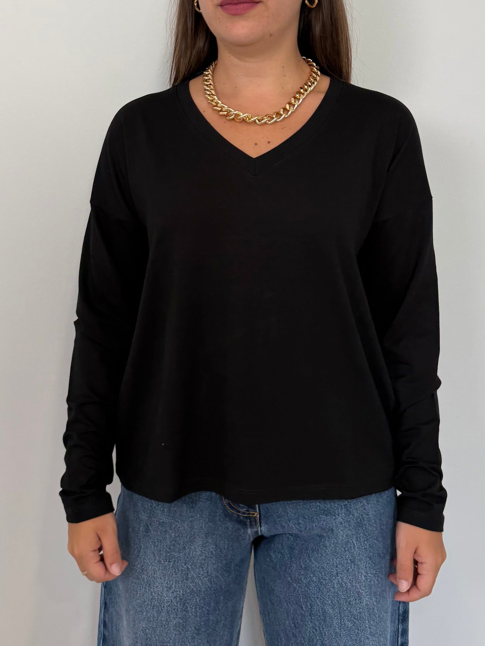 SusyMix - Maglia scatola scollo V nera