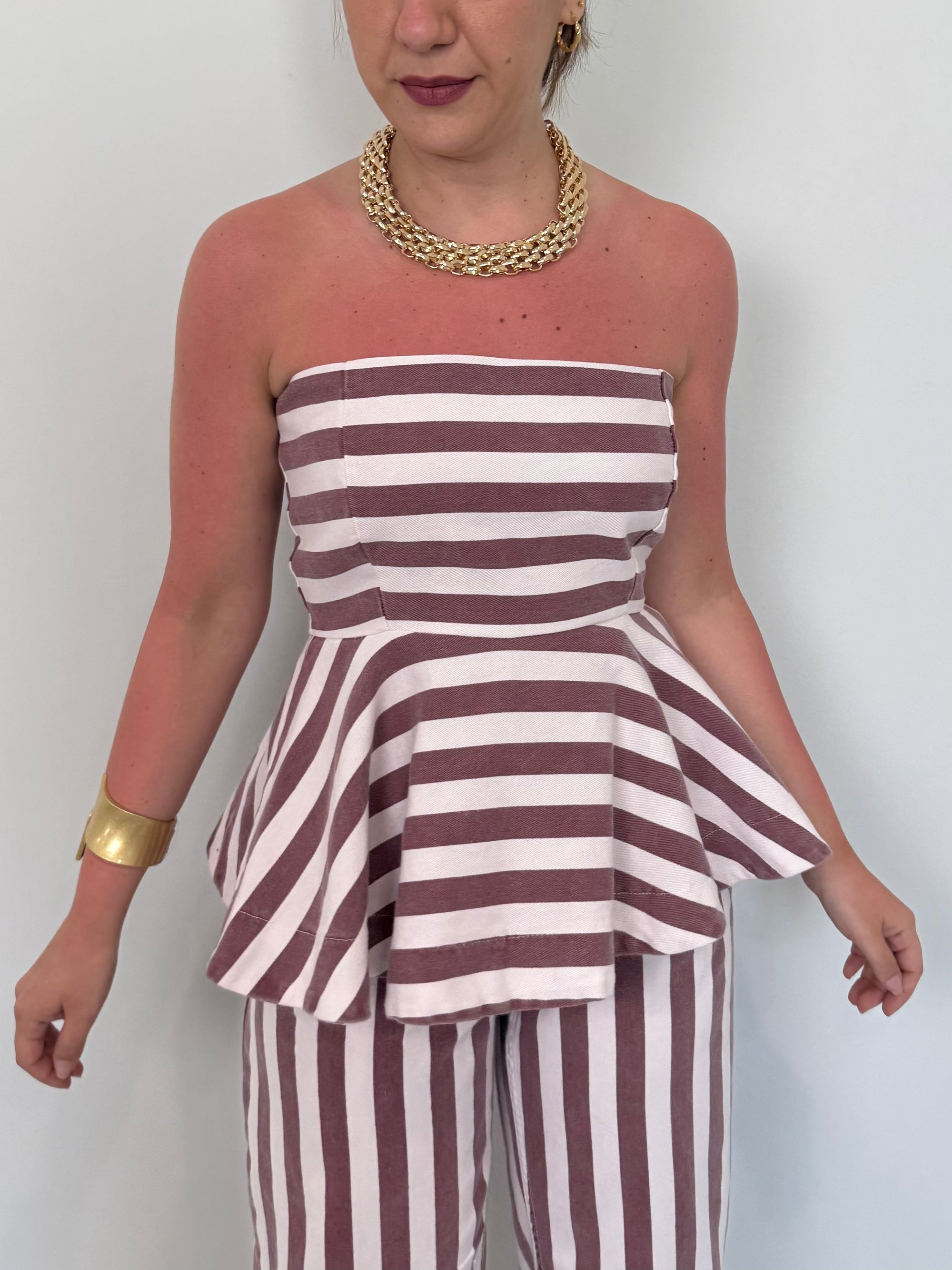 Tensione In - Top a fascia rigato rosa