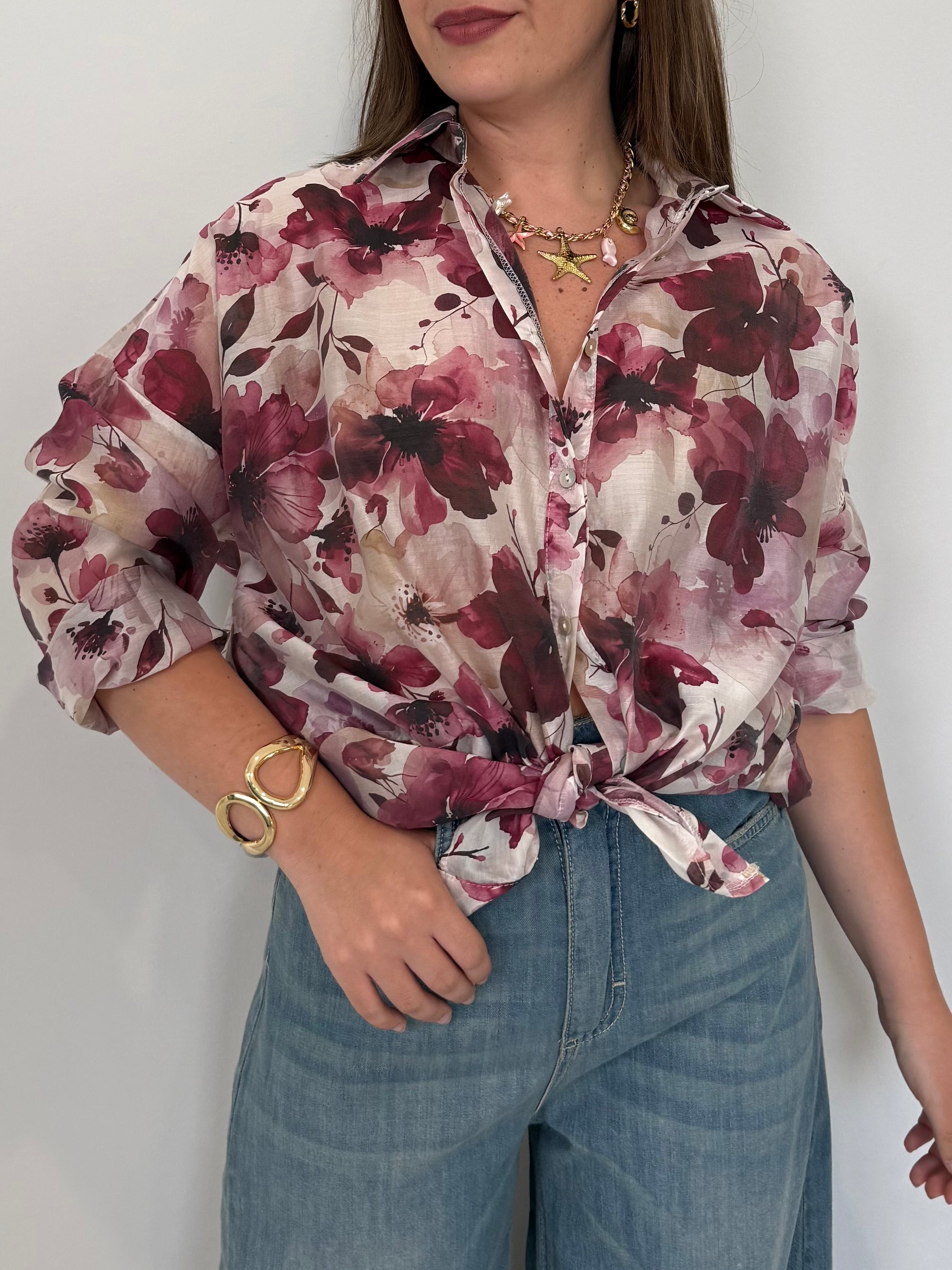 SusyMix - Camicia floreale con fiocco magenta