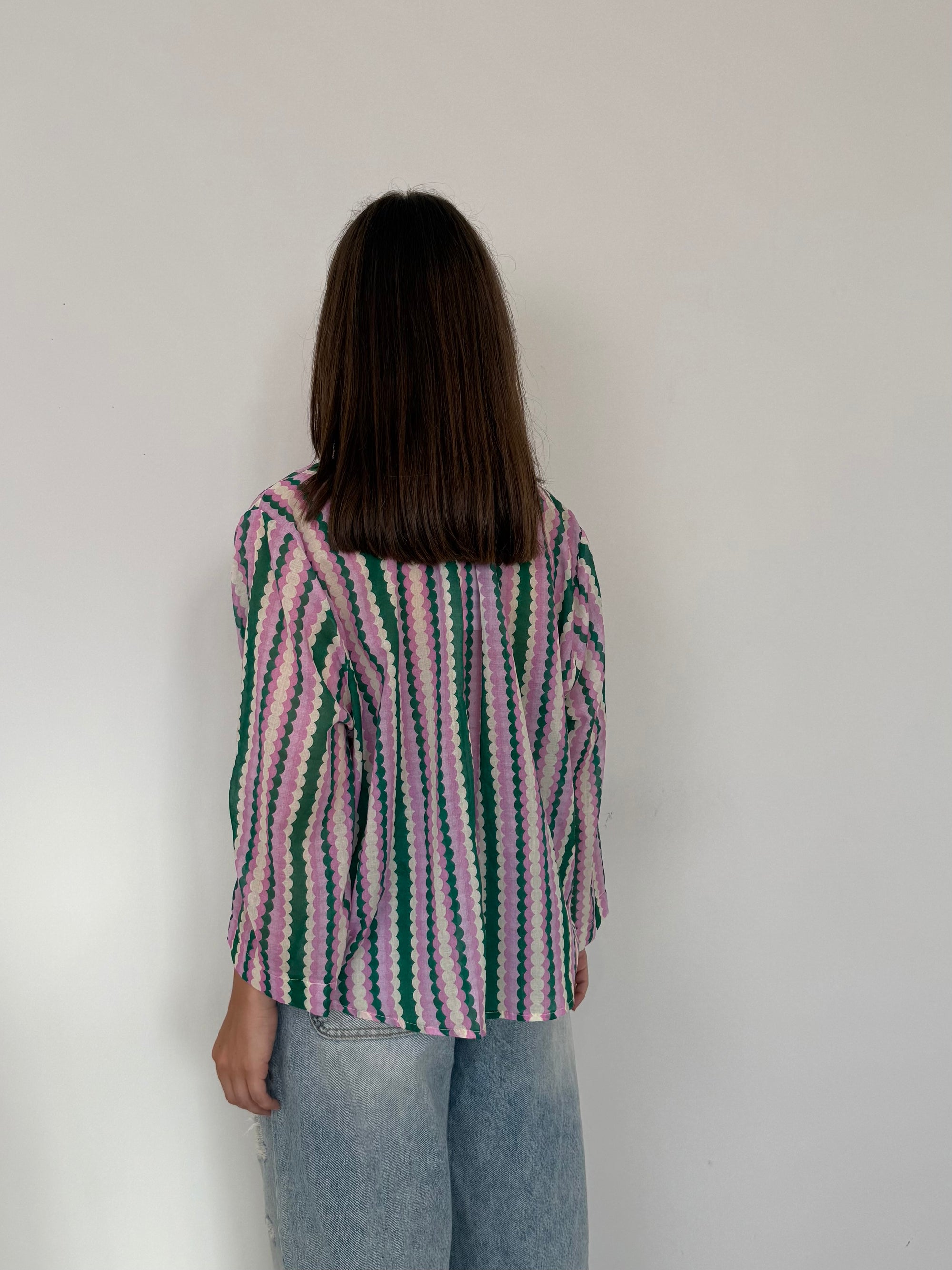 Tensione - Camicia geometrica rosa e verde