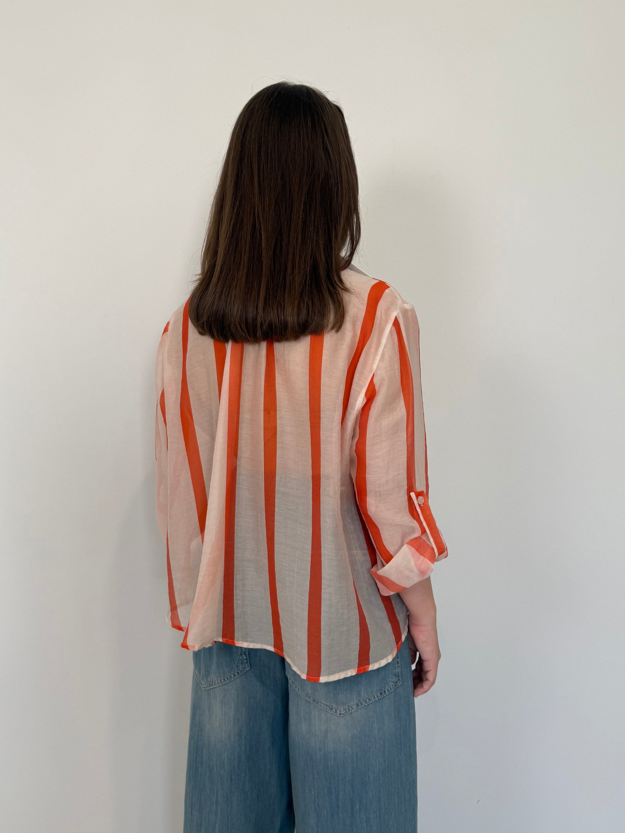 Haveone - Camicia righe larghe papaya/panna