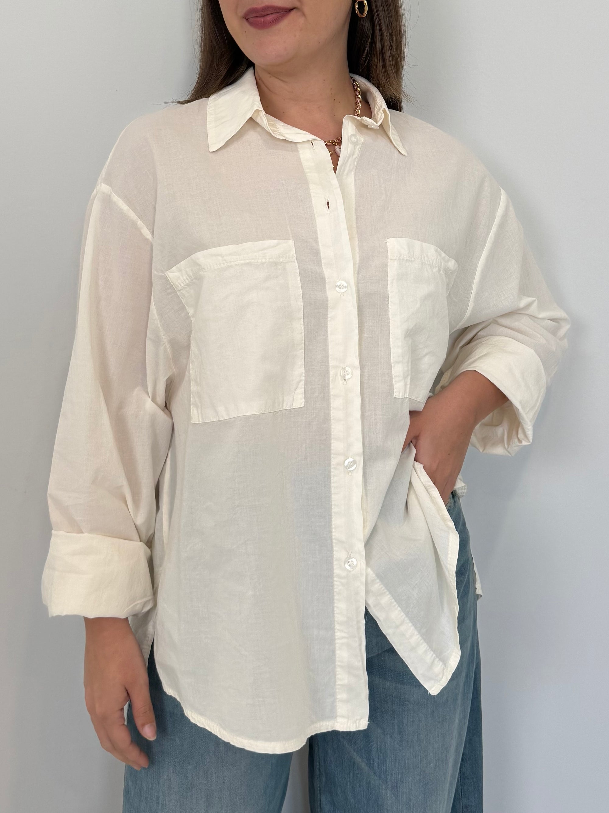 Haveone - Camicia leggera in cotone burro