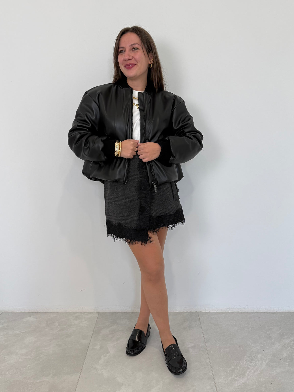 Haveone - Bomber in ecopelle nero