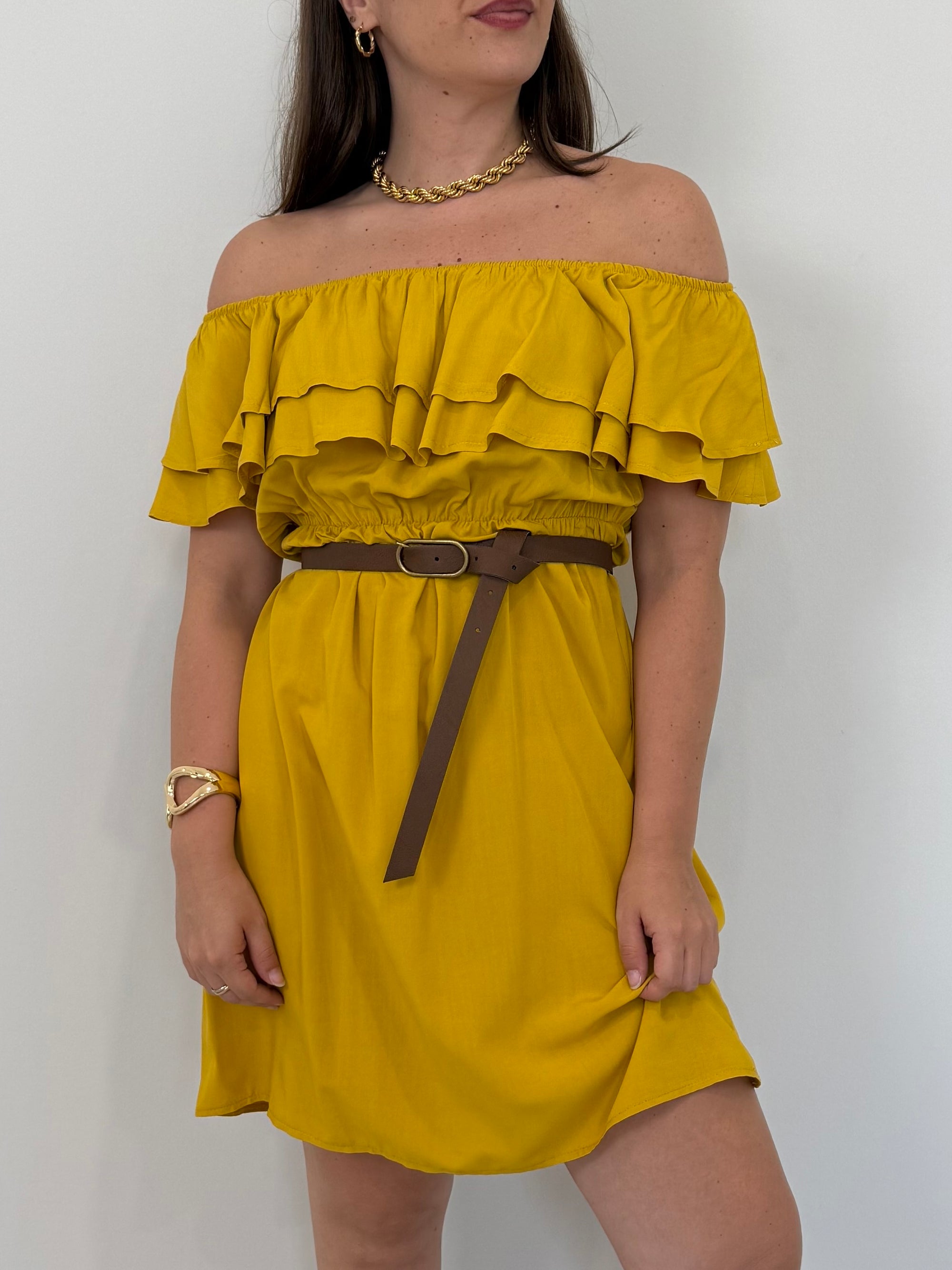 Kontatto - Abito shiffer con balze giallo