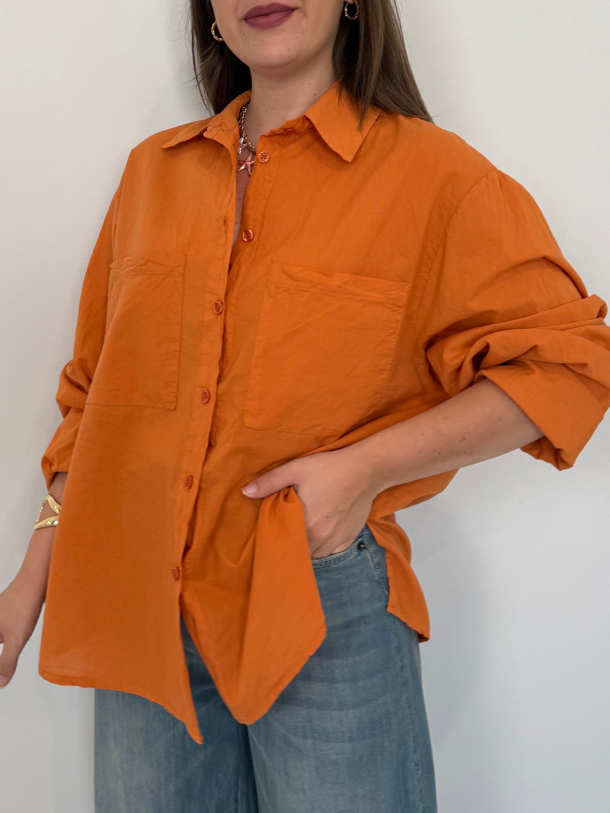 Haveone - Camicia leggera in cotone papaya