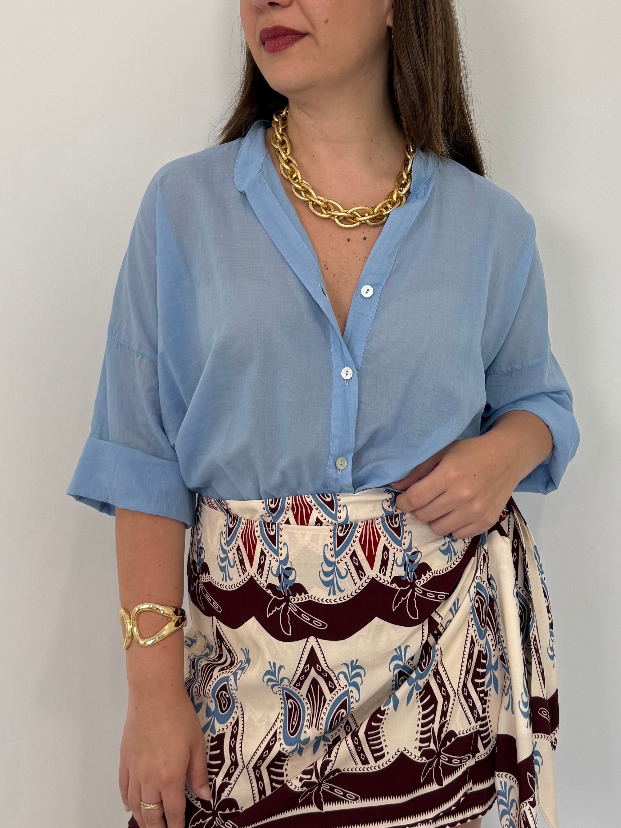 Haveone - Camicia in mussola di cotone celeste