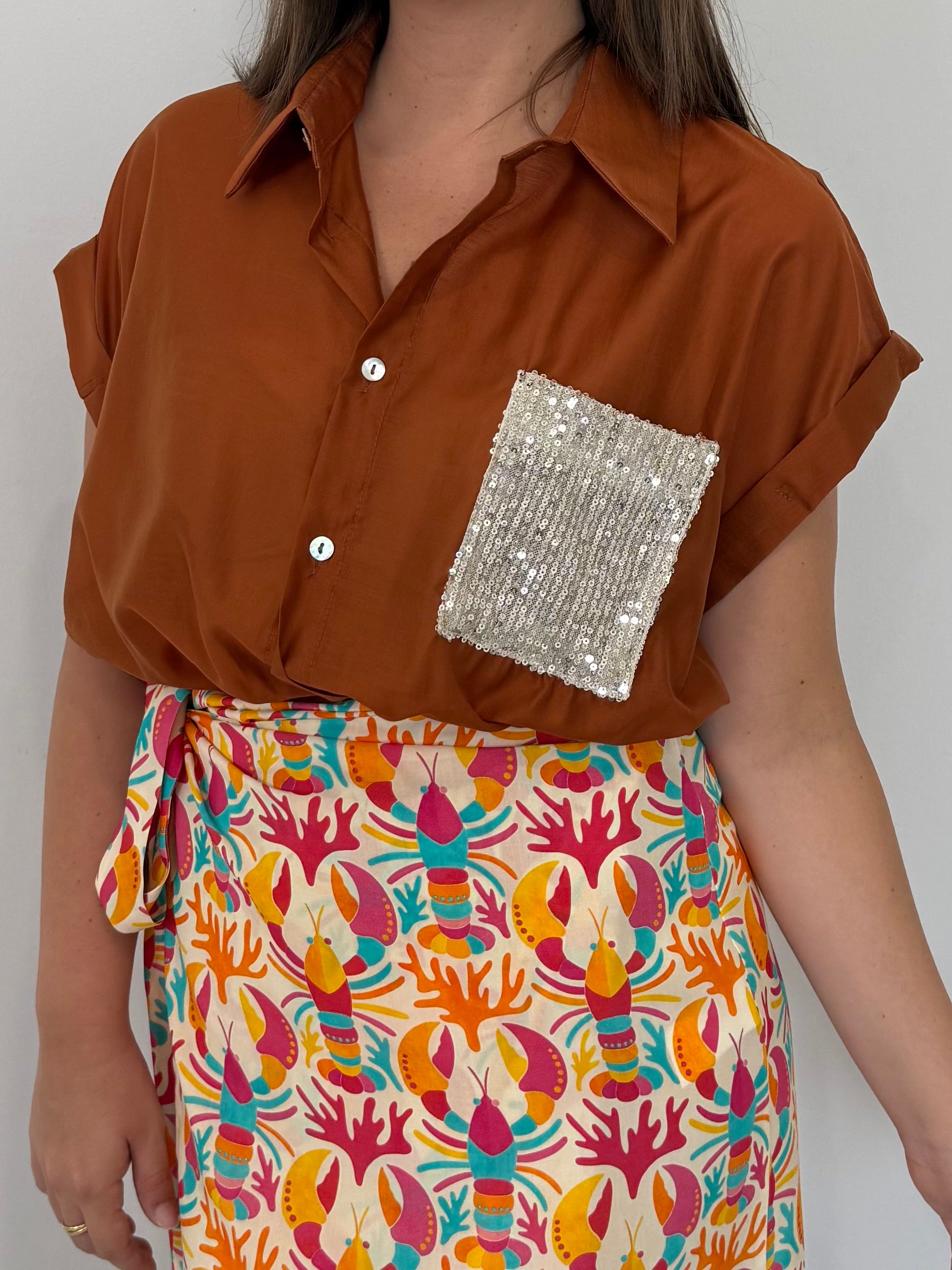 SusyMix - Camicia con tasca paillettes mattone