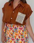 SusyMix - Camicia con tasca paillettes mattone