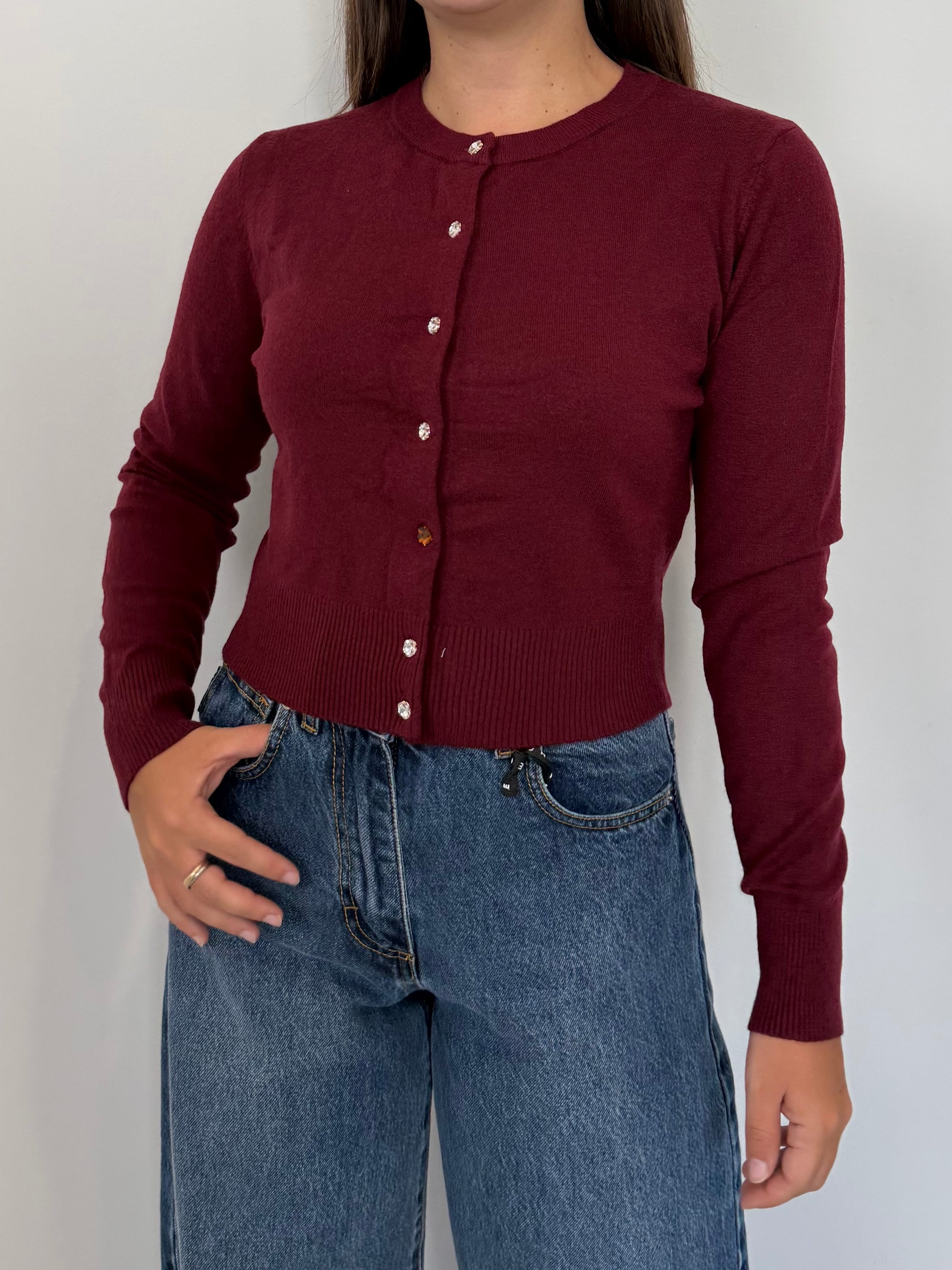 SusyMix - Cardigan con bottoni gioiello bordeaux