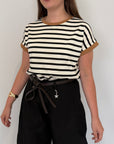 SusyMix - T-shirt righe nere contrasto tabacco