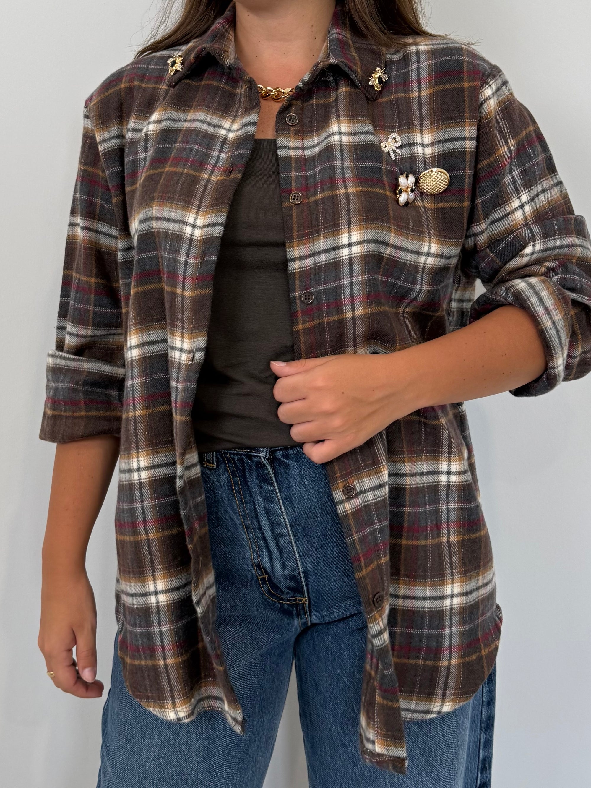 PRE-ORDINE 31/08: Civico23 - Camicia in flanella con spille moro