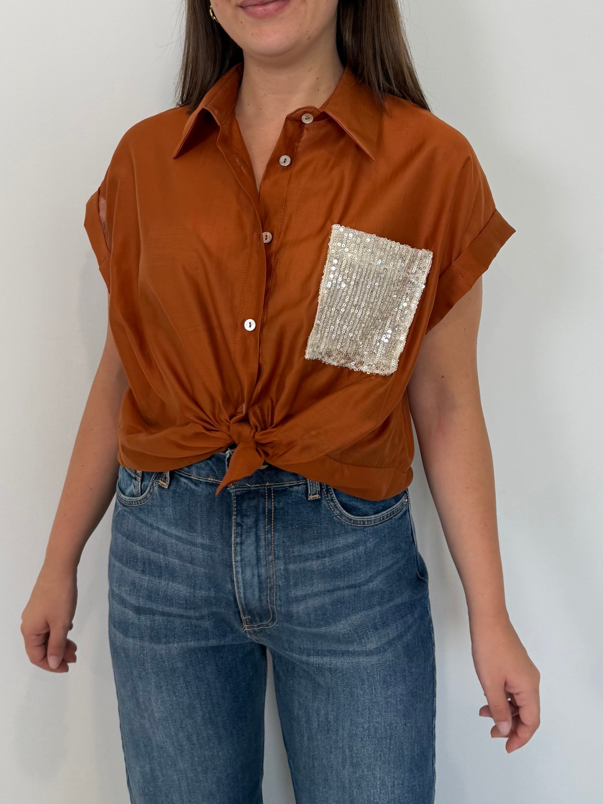 SusyMix - Camicia con tasca paillettes mattone