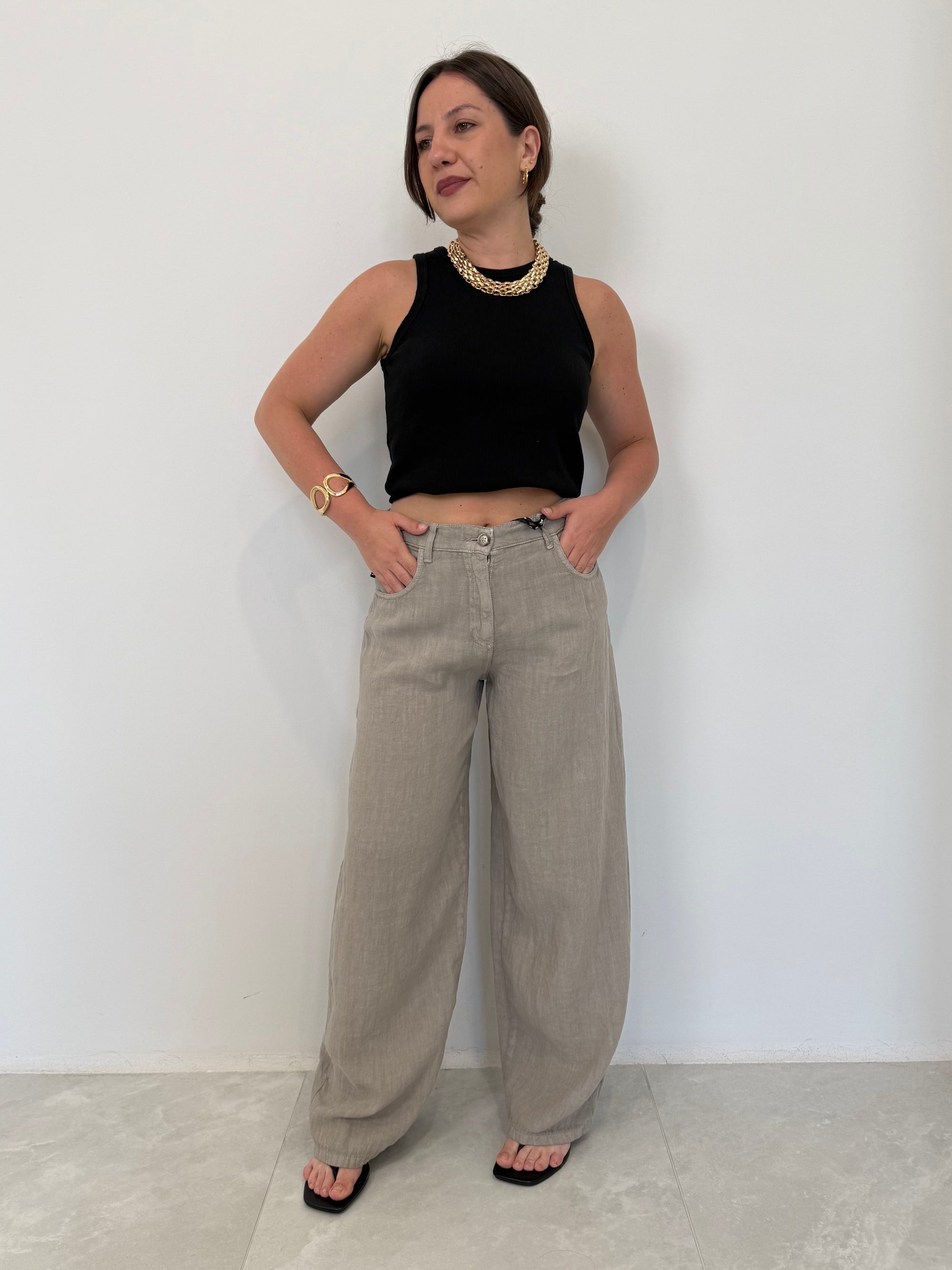 Haveone - Pantalone bella in lino grigio