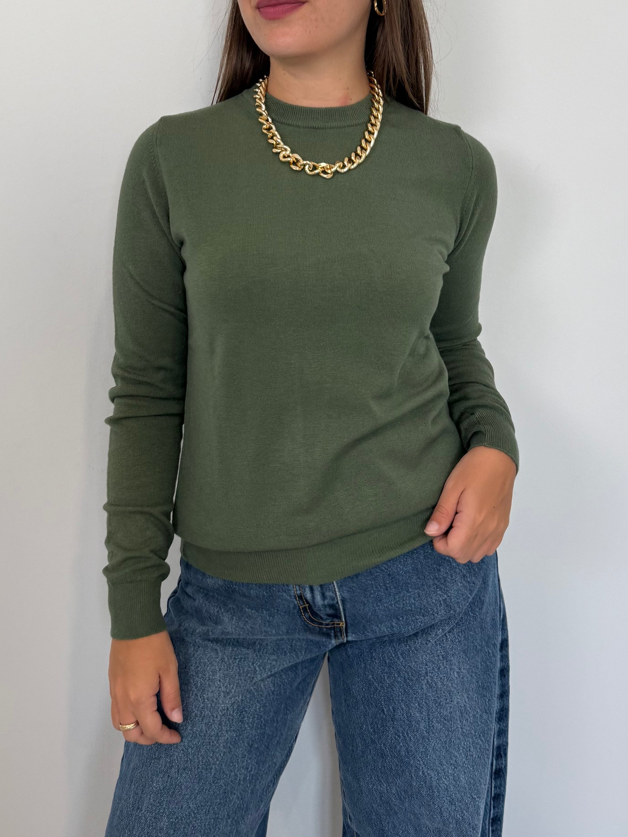 Haveone - Maglioncino basic girocollo verde