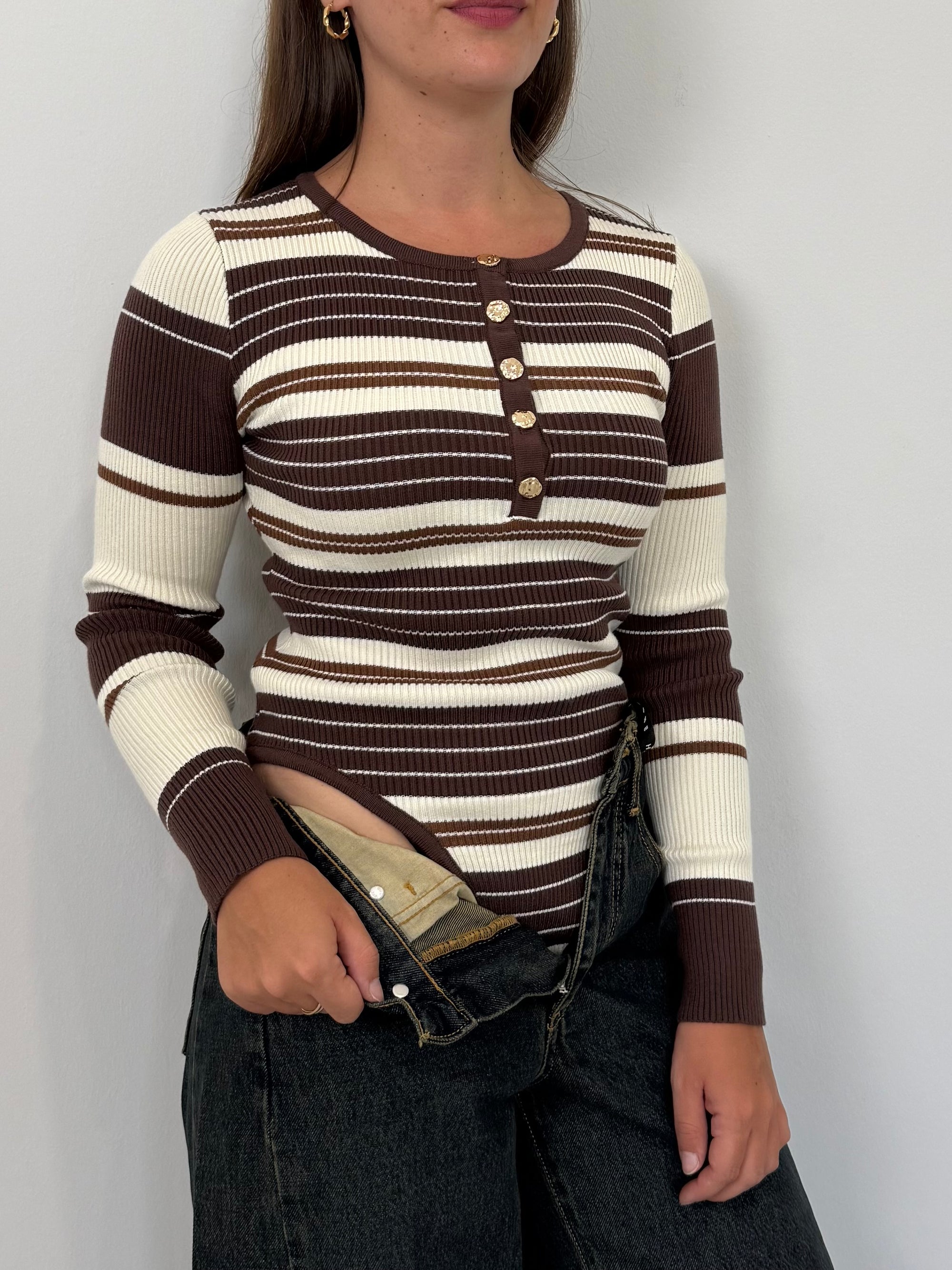 Civico23 - Body in maglia a righe moro