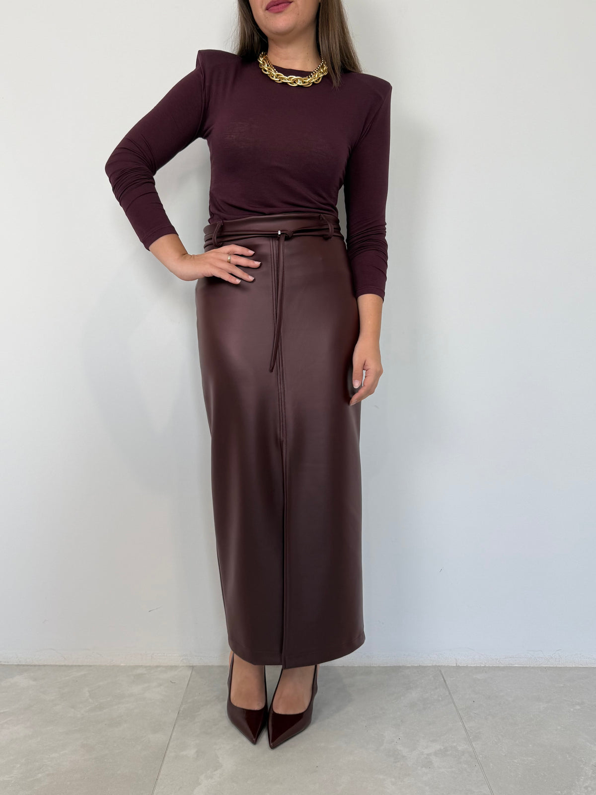 Haveone - Gonna ecopelle con spacco bordeaux