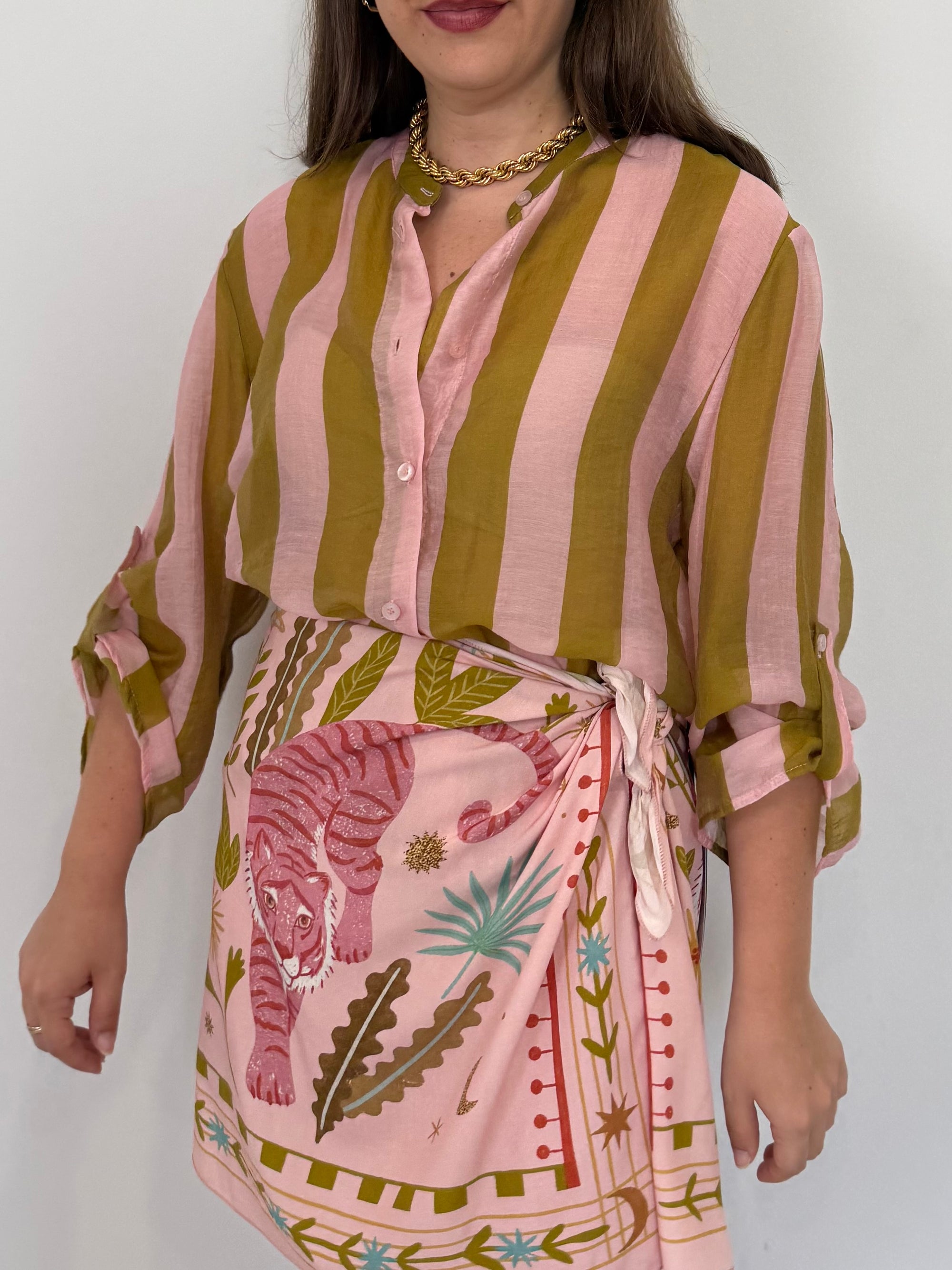 Haveone - Camicia righe larghe rosa/olio