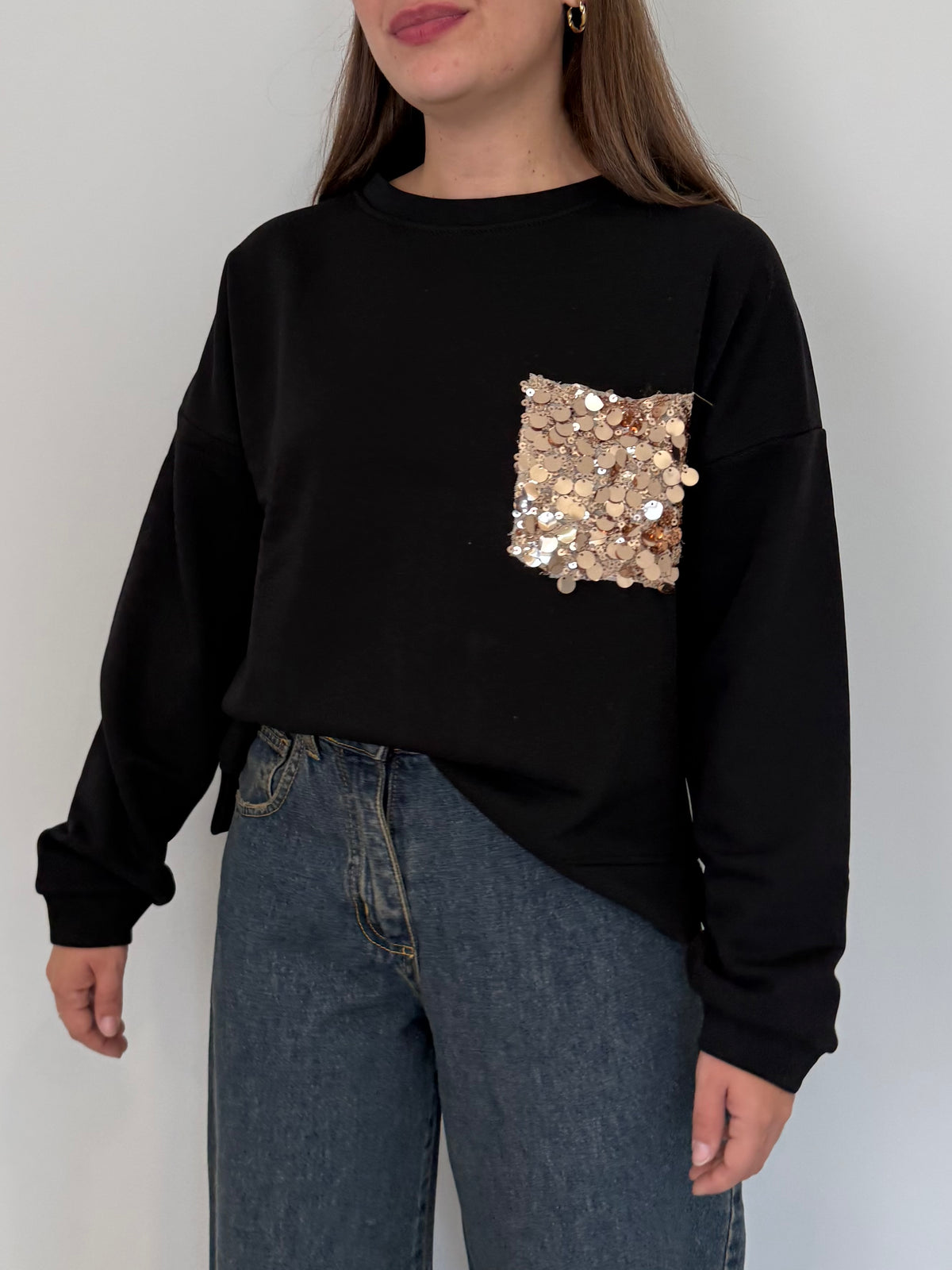 SusyMix - Felpa con tasca paillettes nera