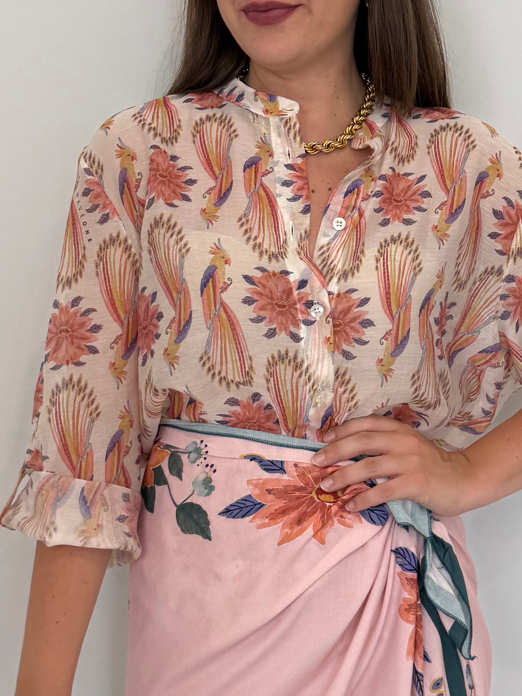 Haveone - Camicia pappagalli rosa
