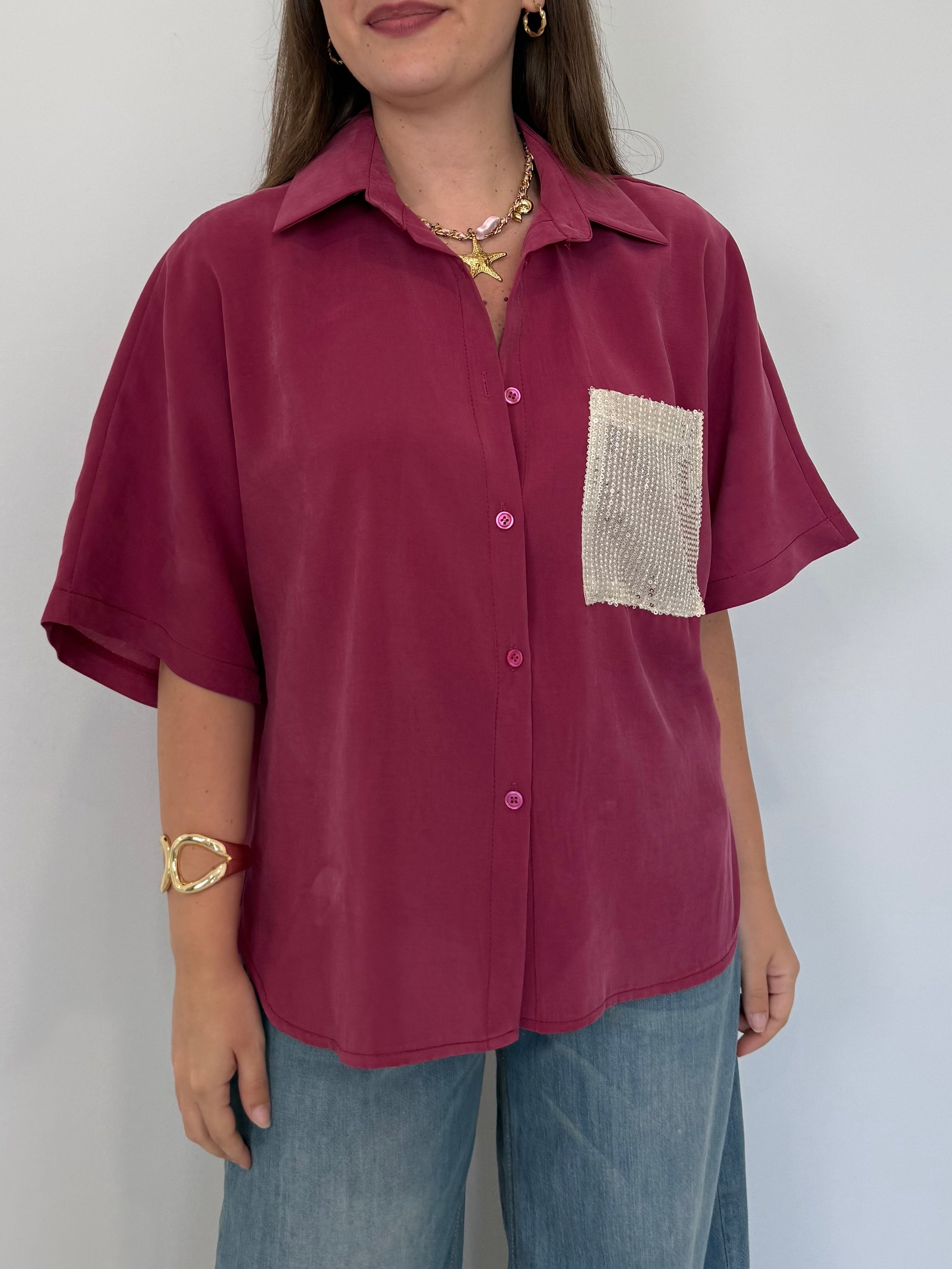 SusyMix - Camicia in cupro con tasca paillettes