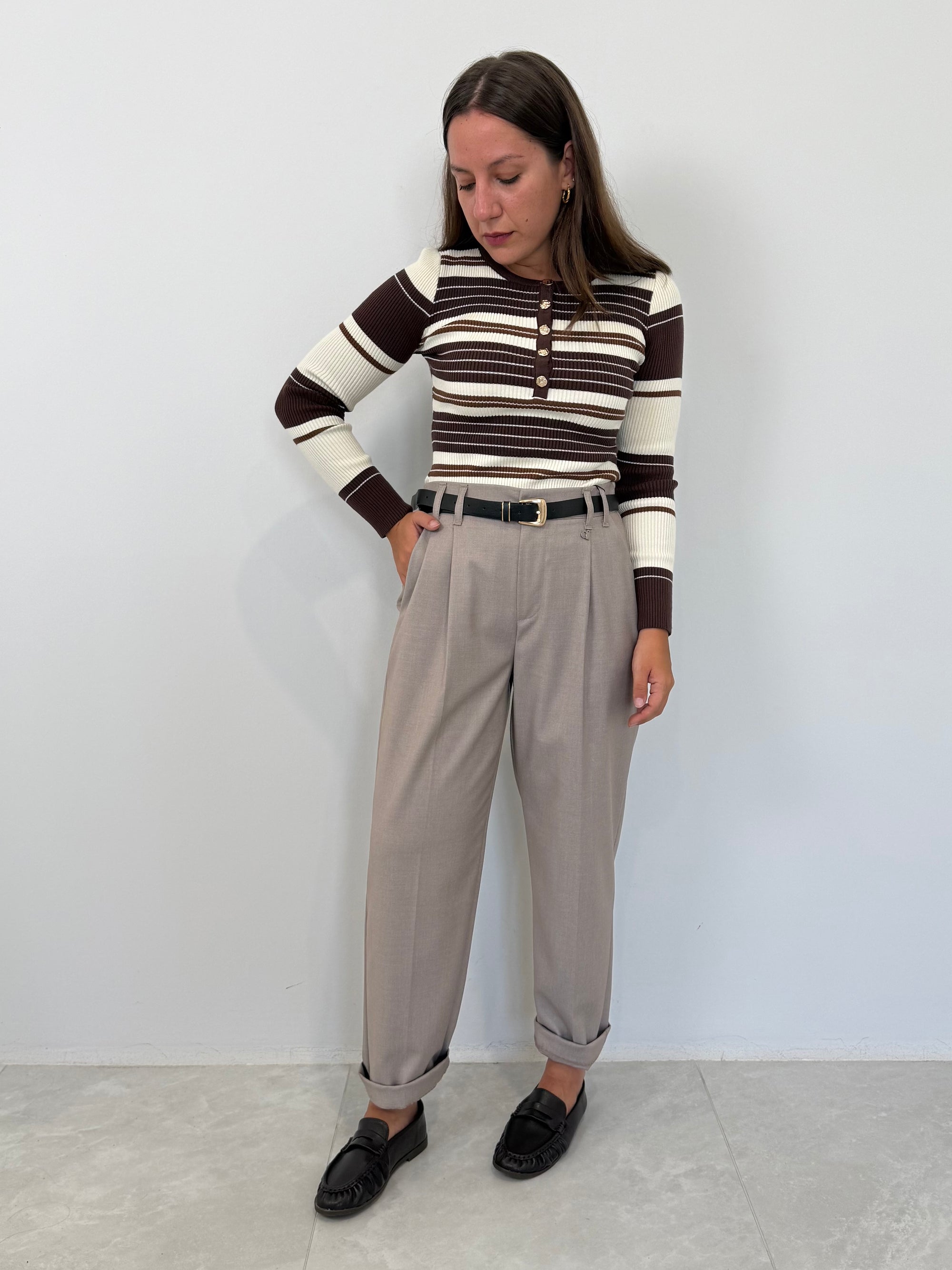 Dixie - Pantalone Office con pence taupe