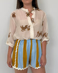 Haveone - Short rigato celeste con trinetta