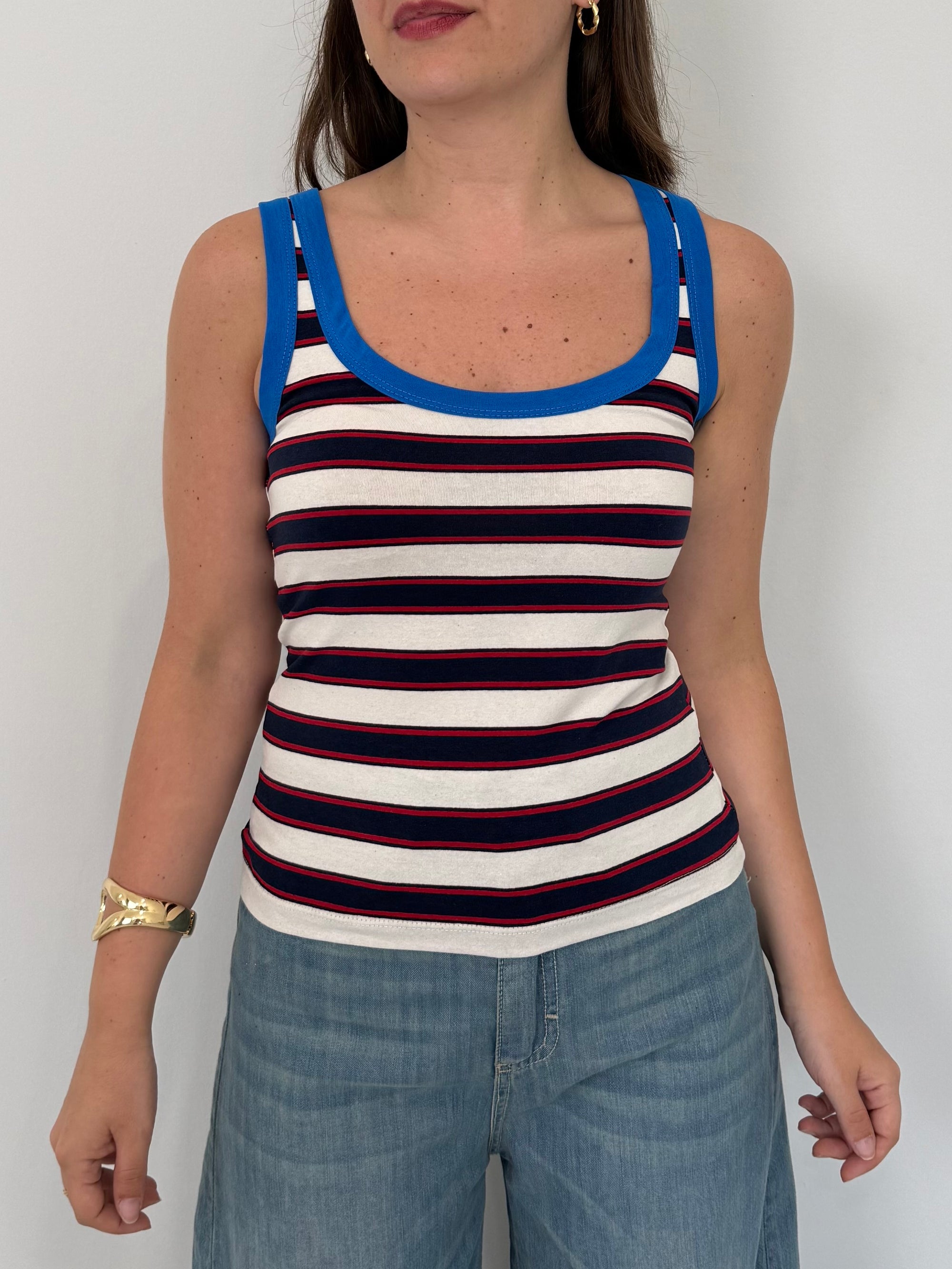 Haveone - Canotta righe rosse contrasto blu