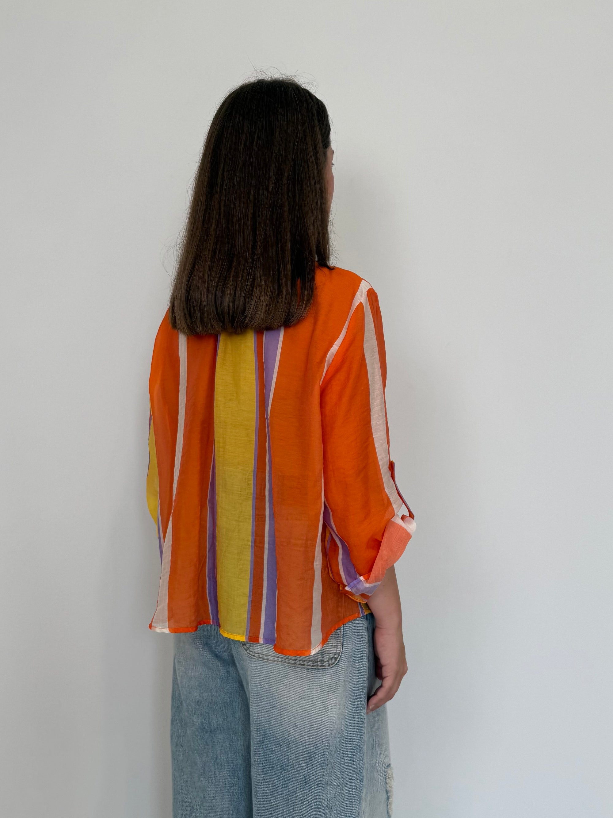 Haveone - Camicia righe asimmetriche arancio