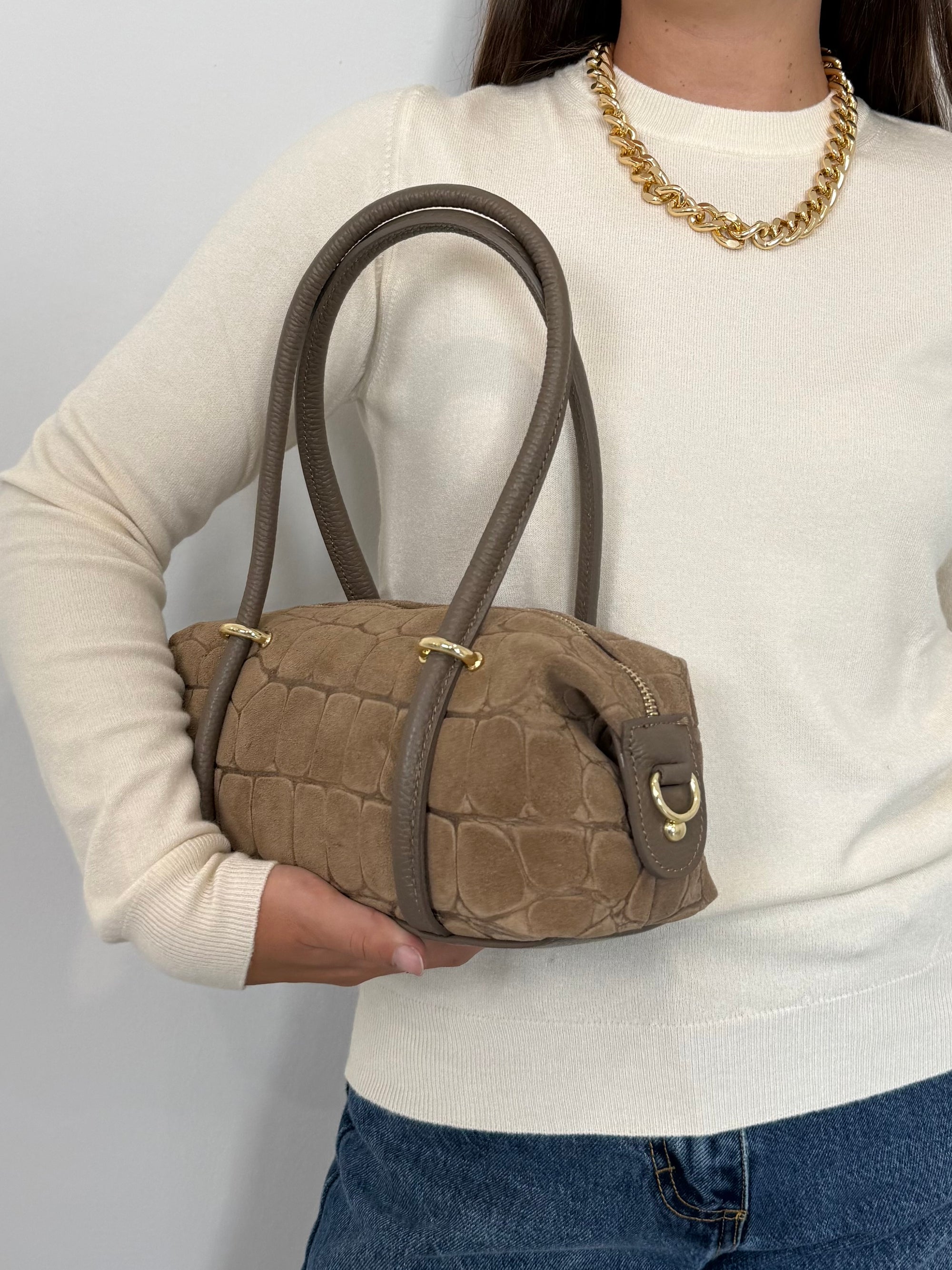 Civico23 - Borsa a spalla in vera pelle cocco taupe