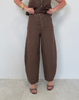 Haveone - Pantalone barrel in lino moro