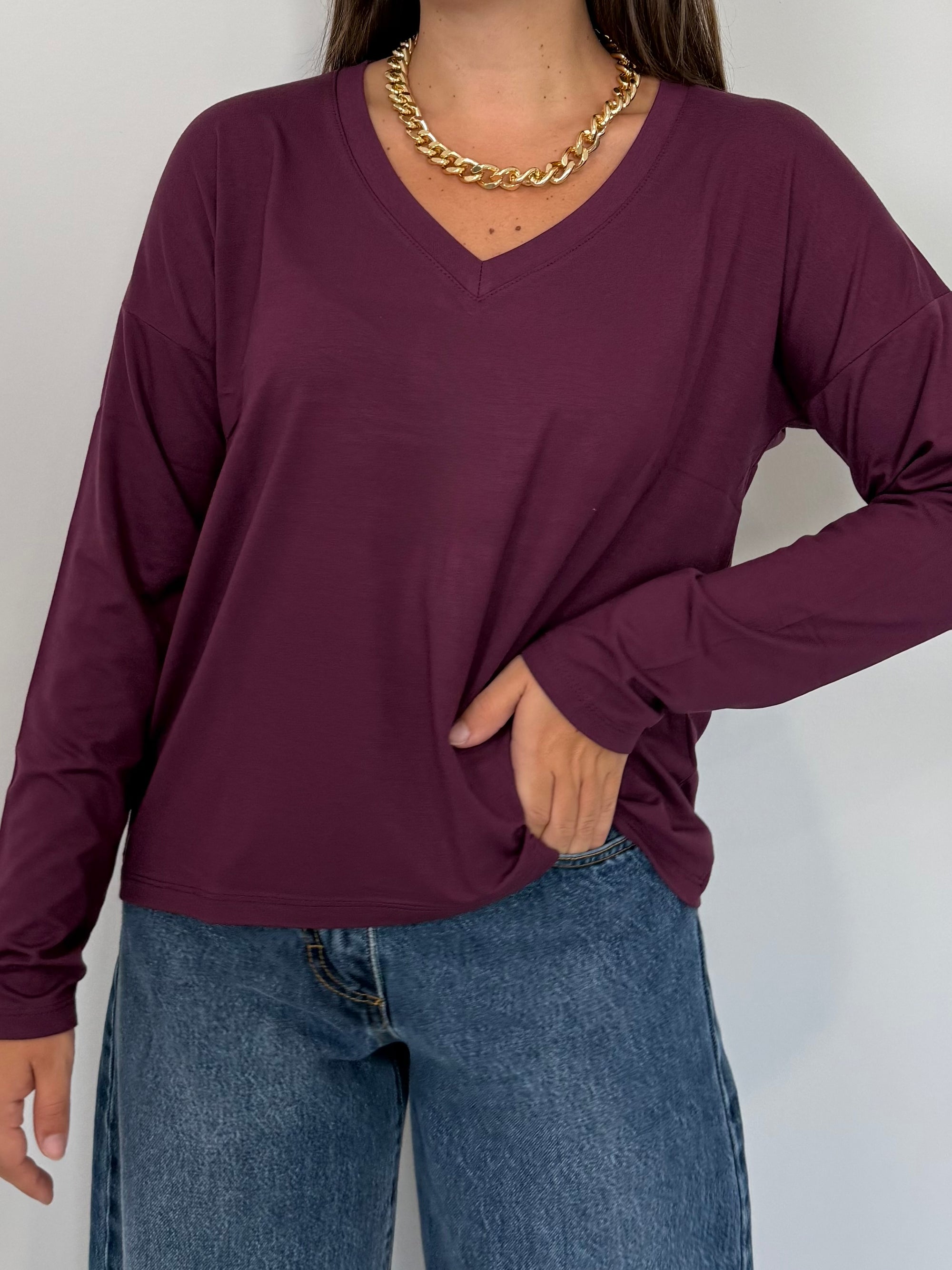 SusyMix - Maglia scatola scollo V vino