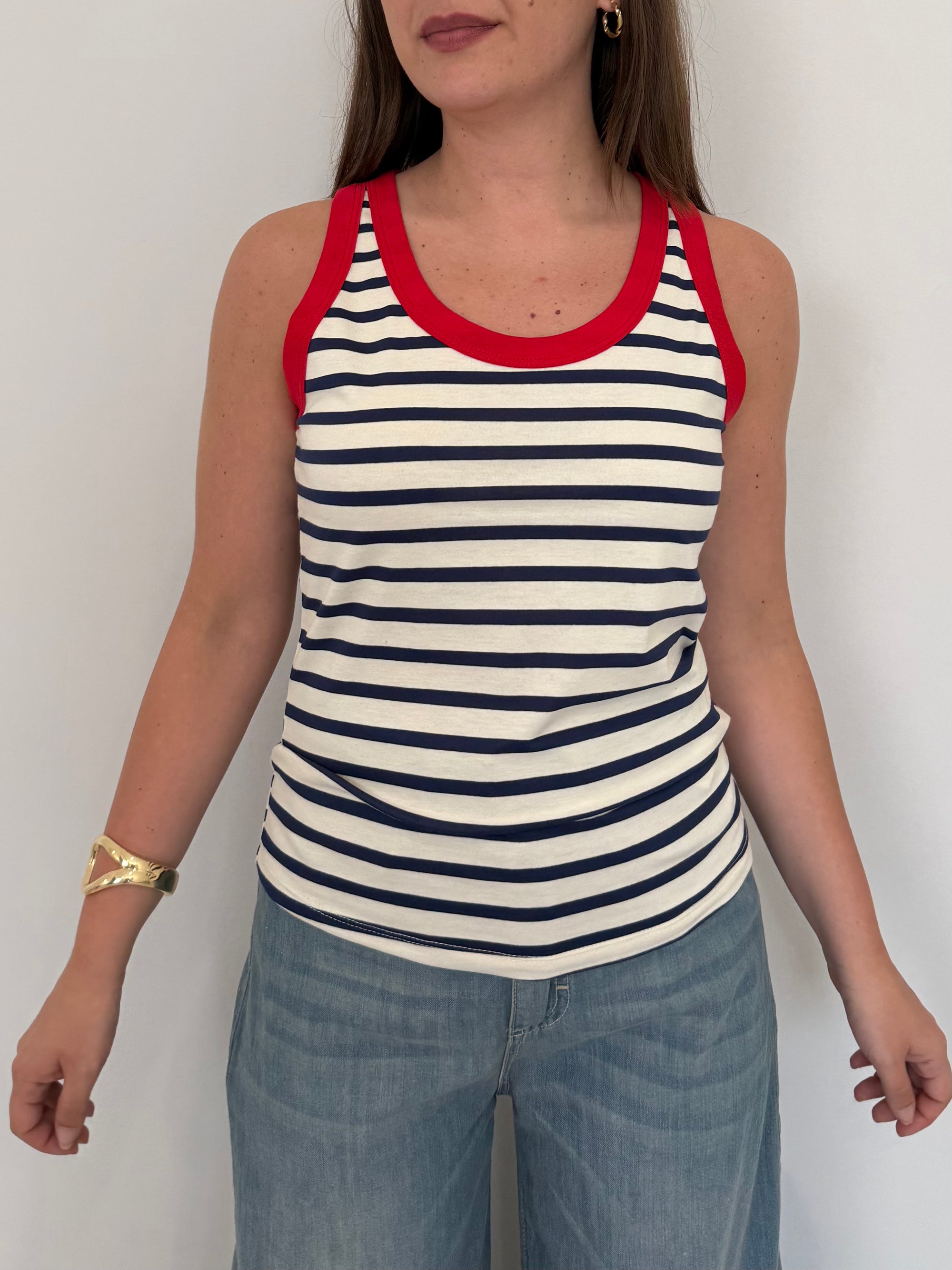 SusyMix - Canotta righe blu contrasto rosso